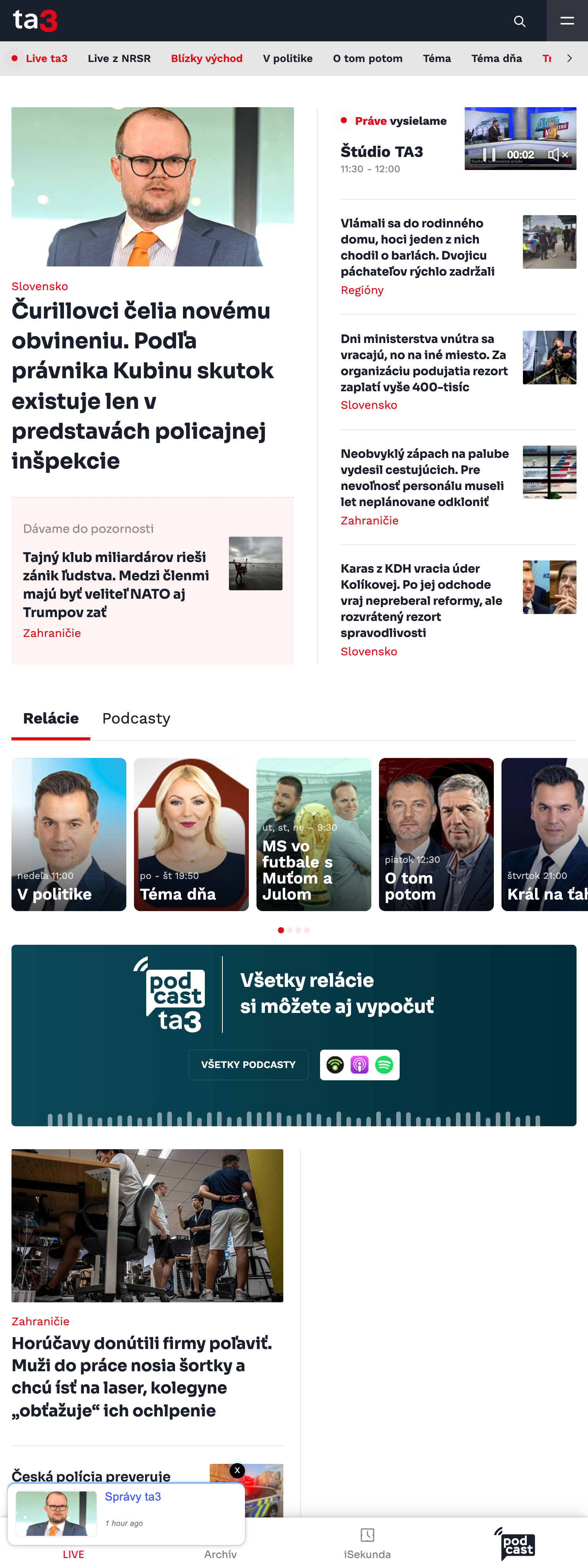 Screenshot of the TA3 front page