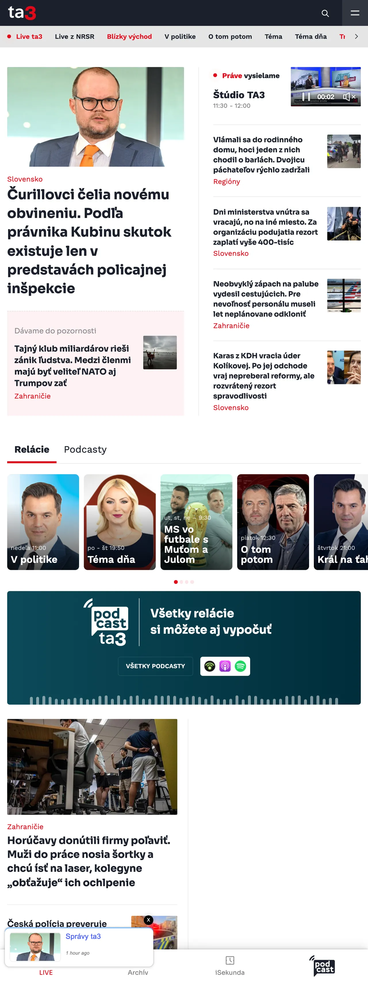 Screenshot of the TA3 front page