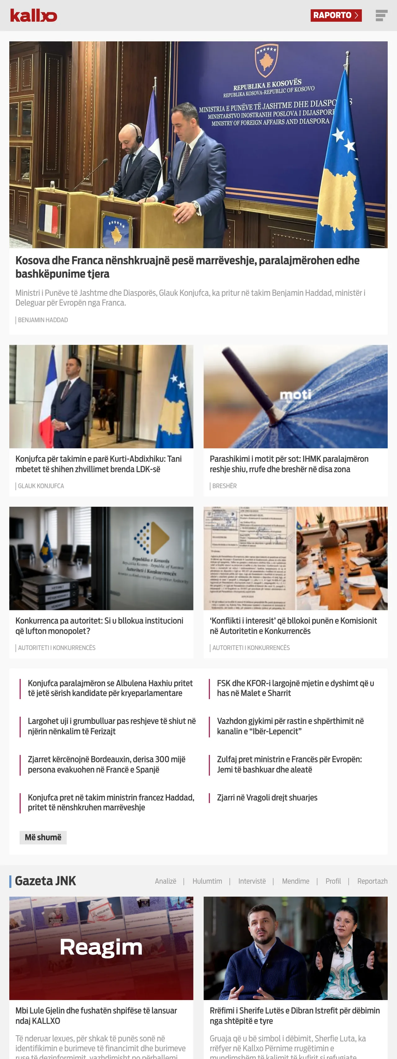 Screenshot of the Kallxo front page