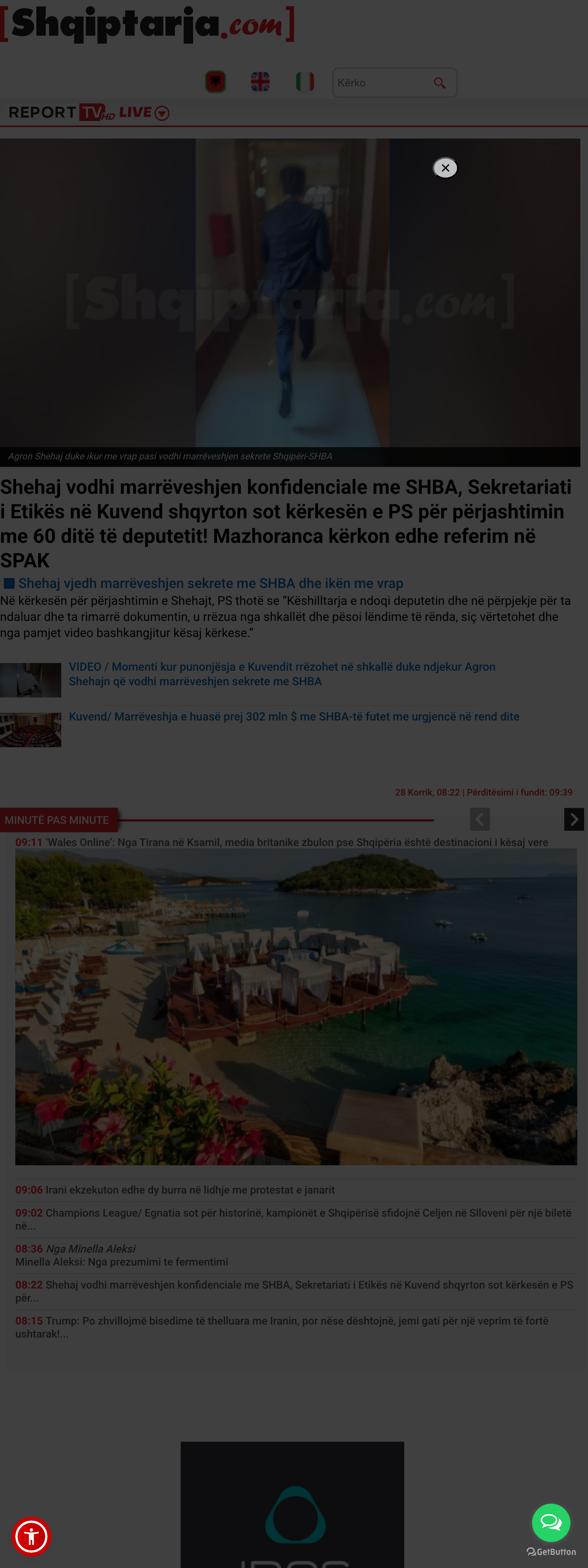 Screenshot of the Shqiptarja.com front page