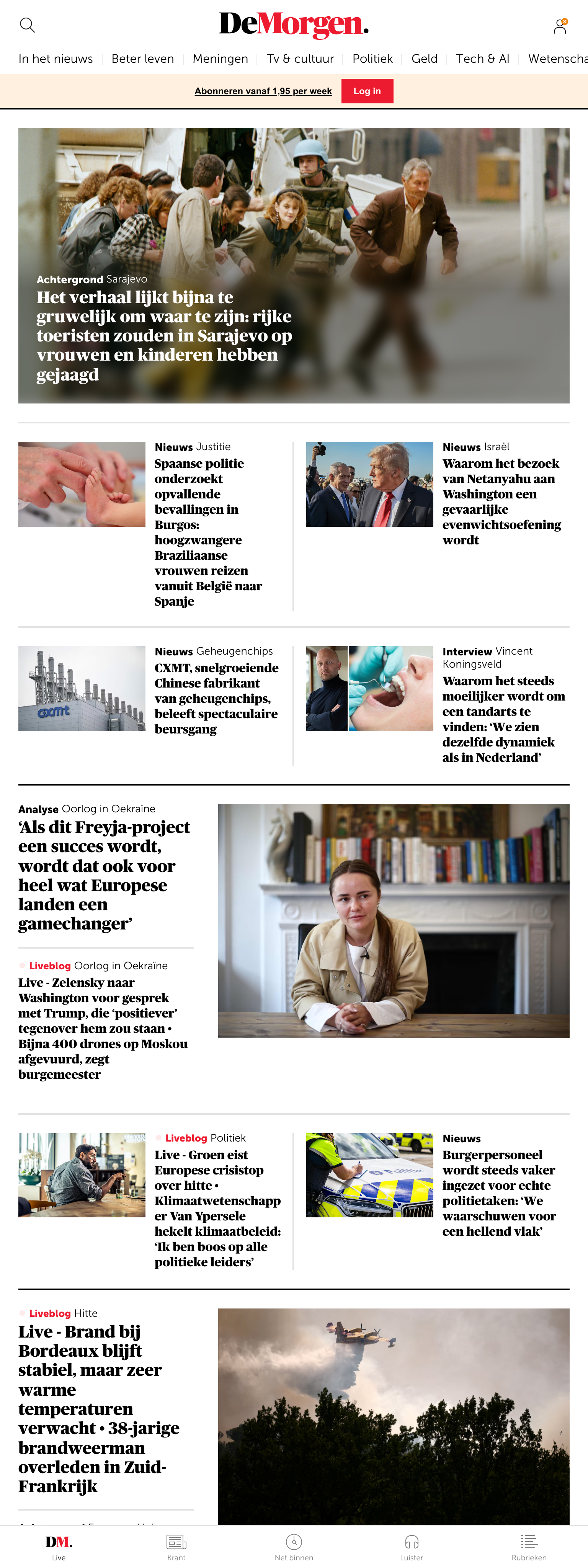 Screenshot of the De Morgen front page