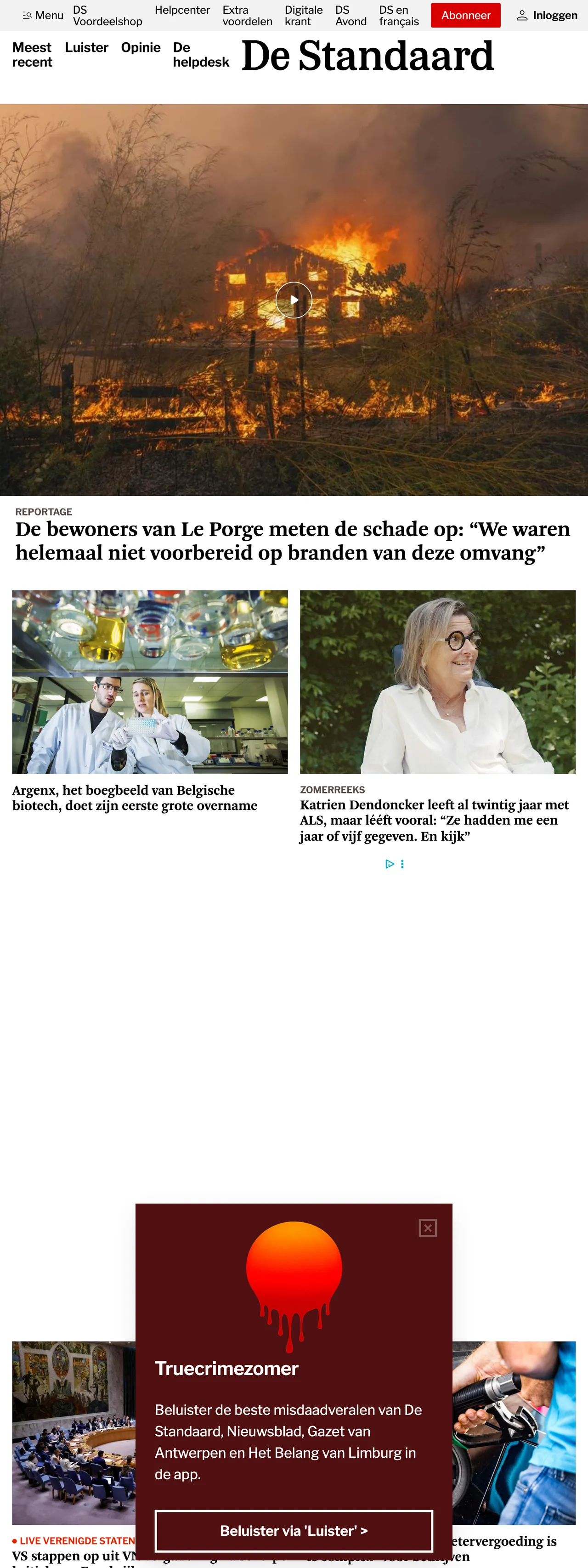 Screenshot of the De Standaard front page