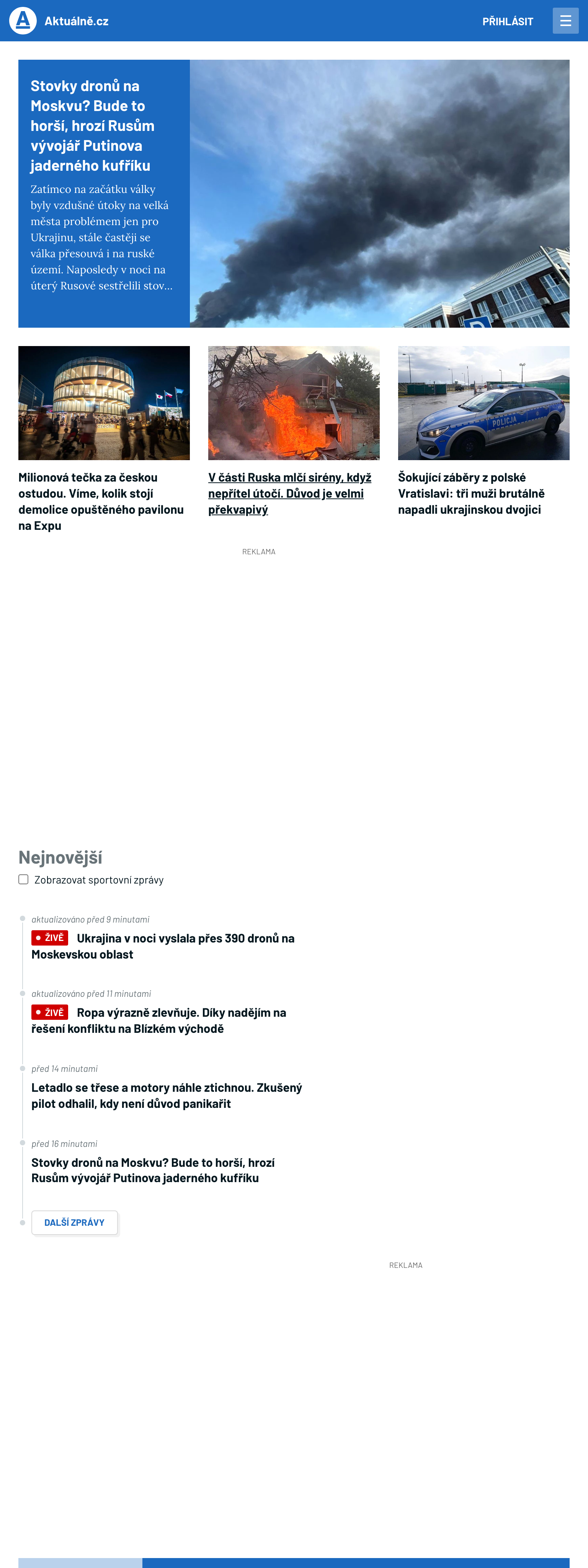 Screenshot of the Aktuálně.cz front page