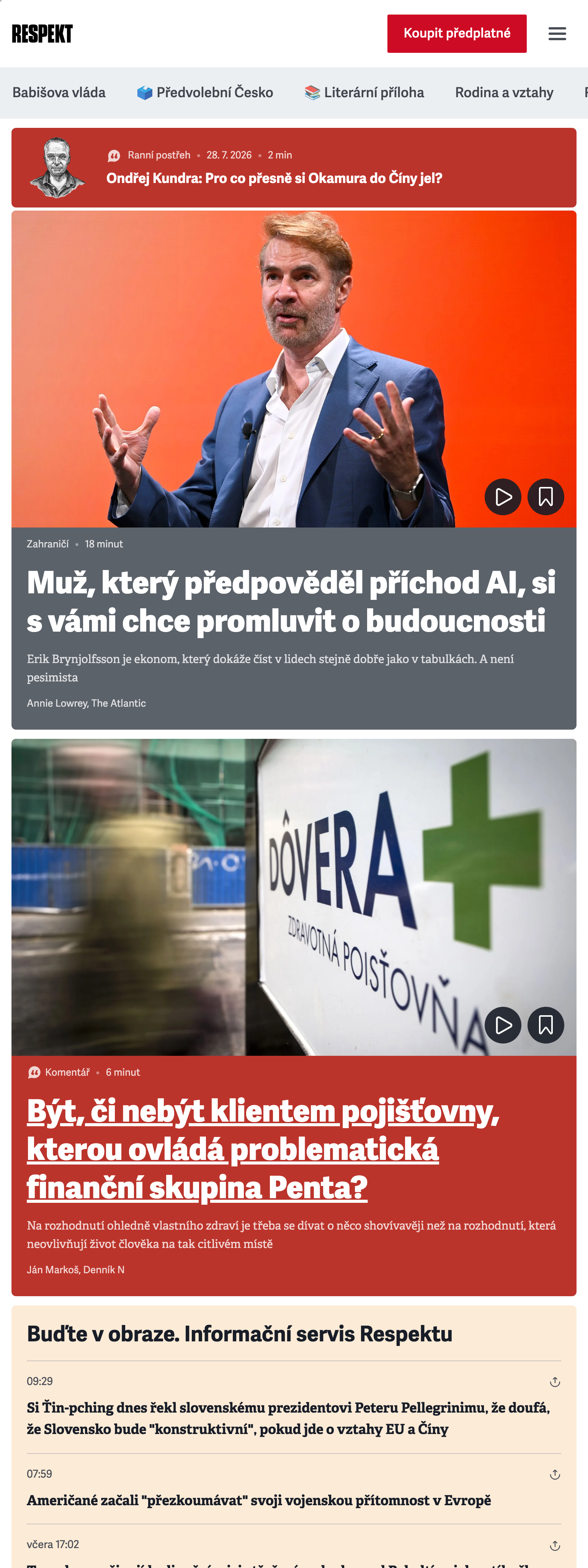 Screenshot of the Respekt front page