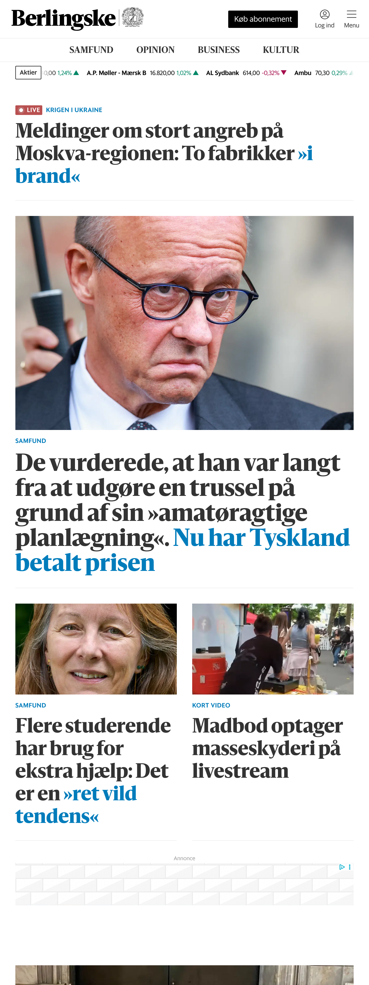 Screenshot of the Berlingske front page