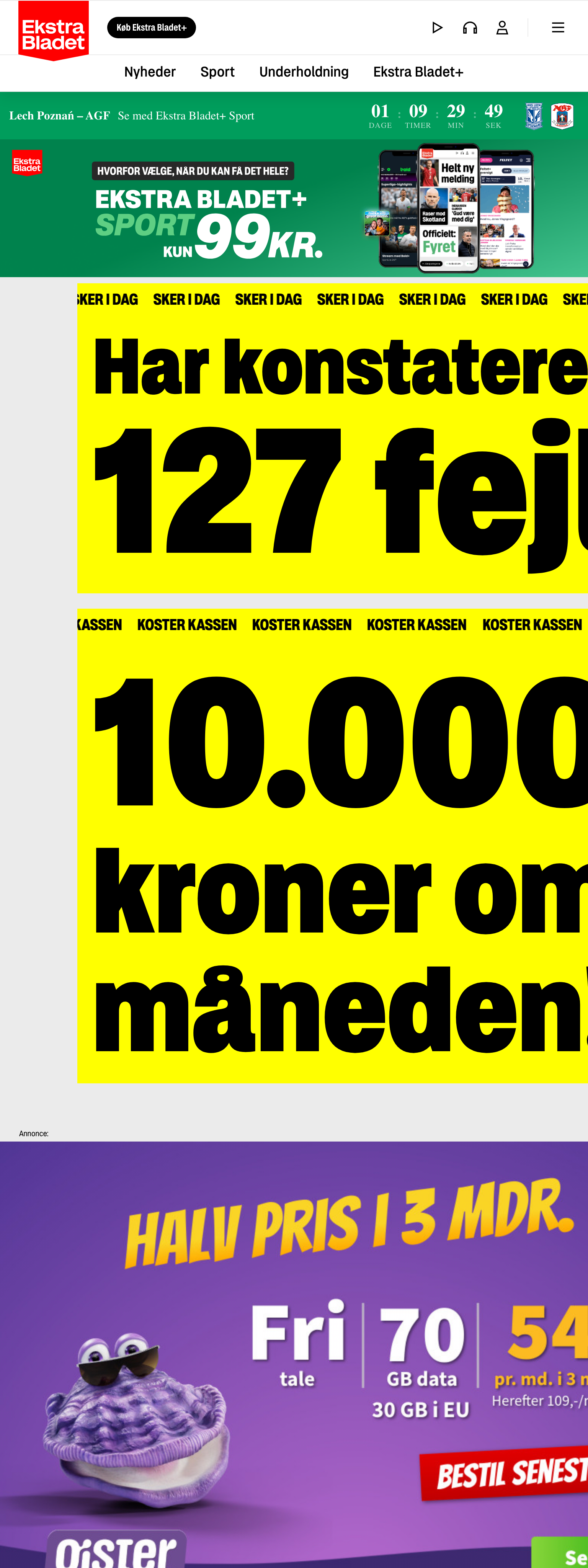 Screenshot of the Ekstra Bladet front page