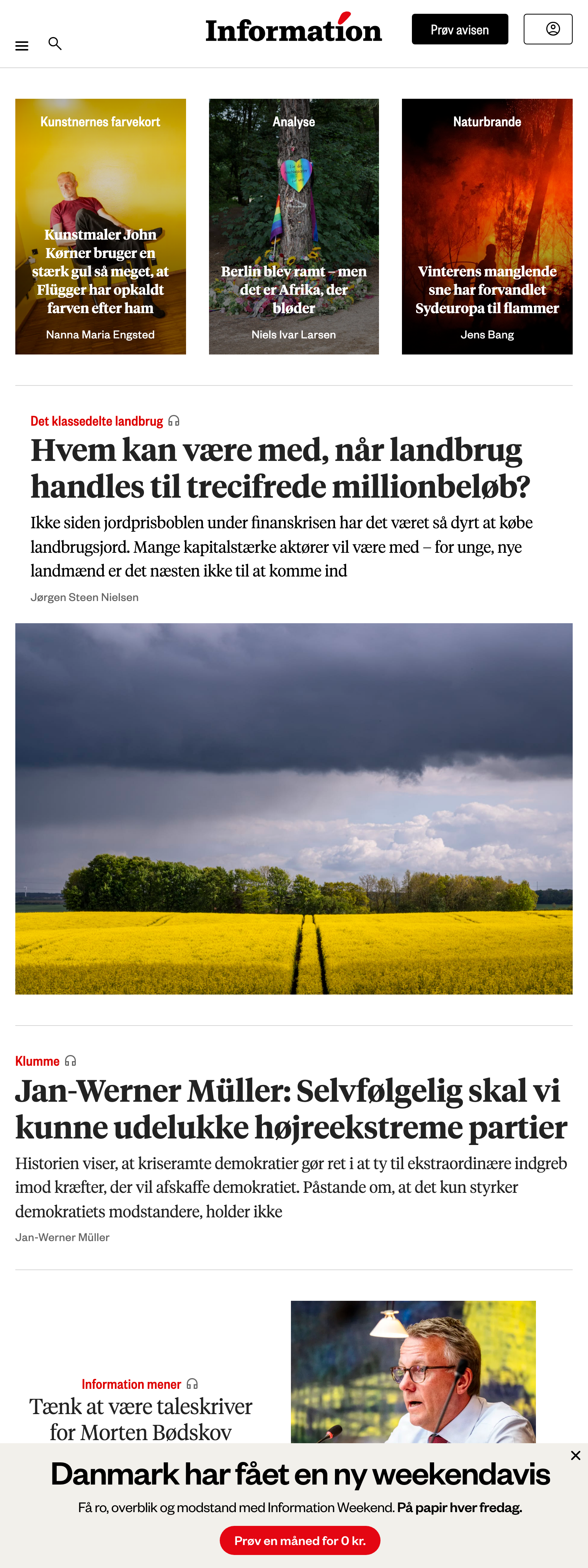 Screenshot of the Information front page