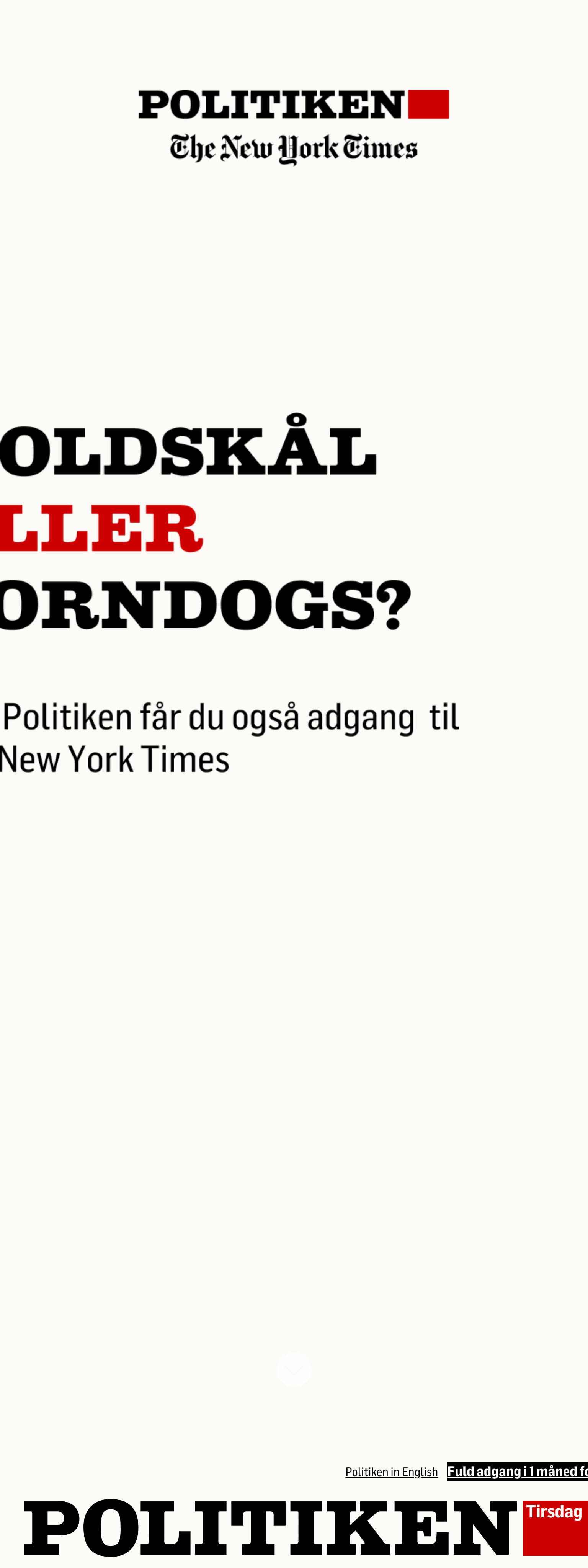 Screenshot of the Politiken front page