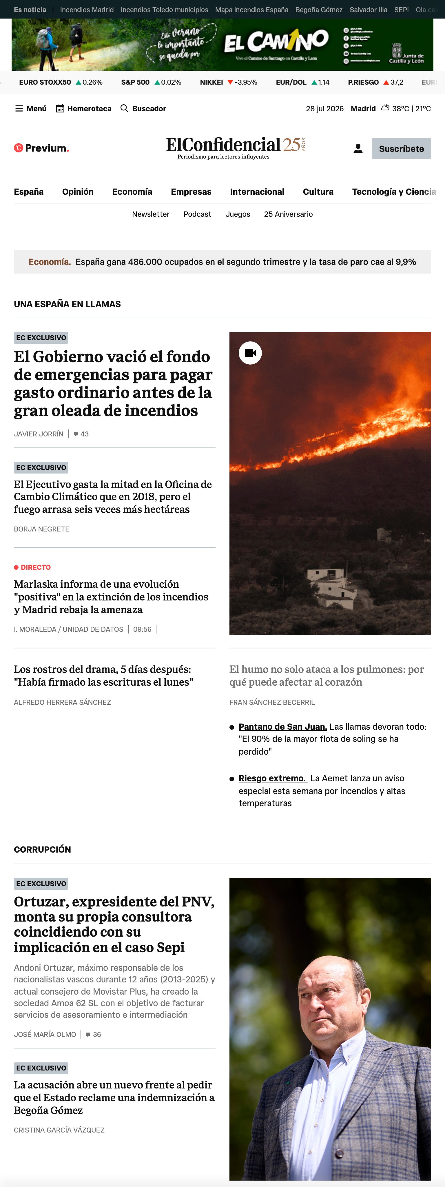 Screenshot of the El Confidencial front page