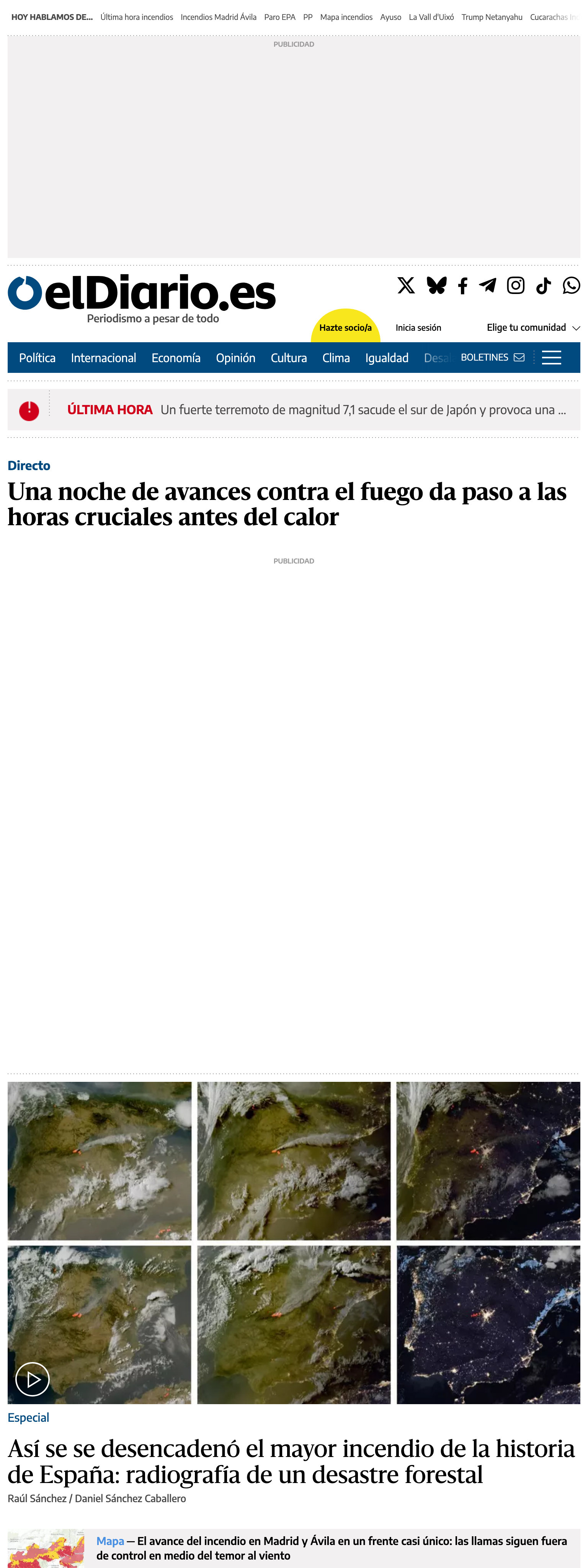 Screenshot of the elDiario.es front page