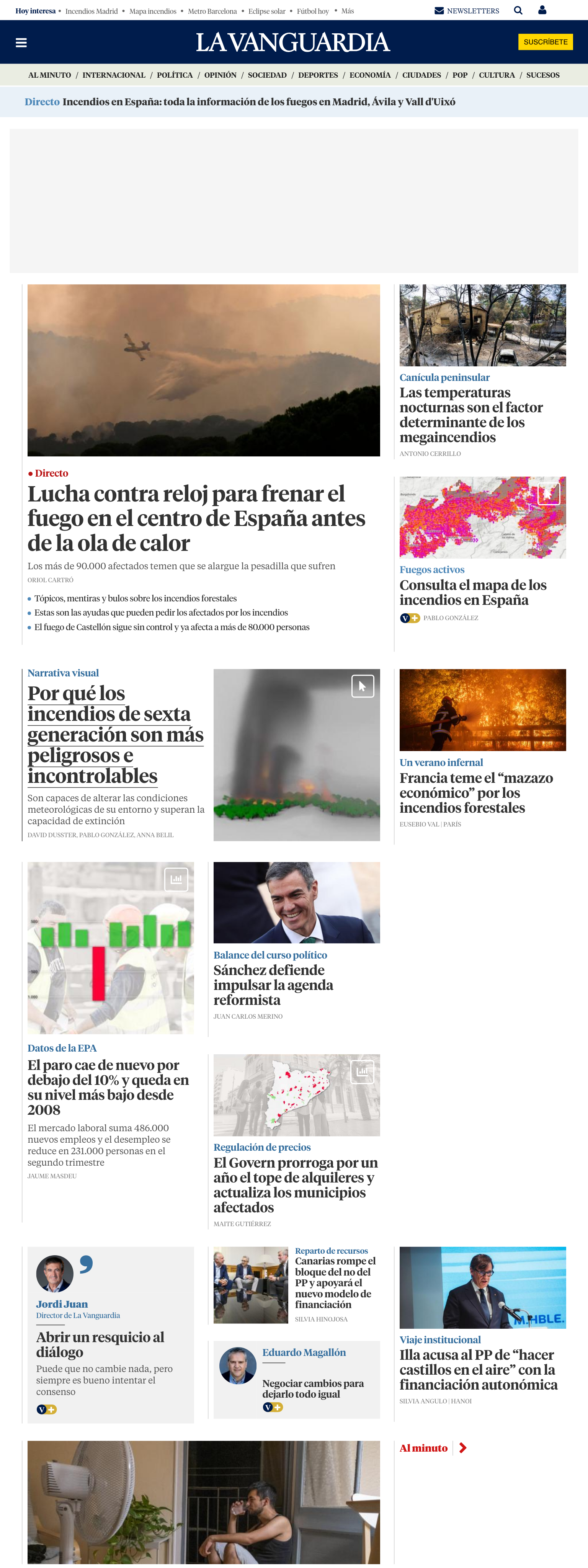 Screenshot of the La Vanguardia front page