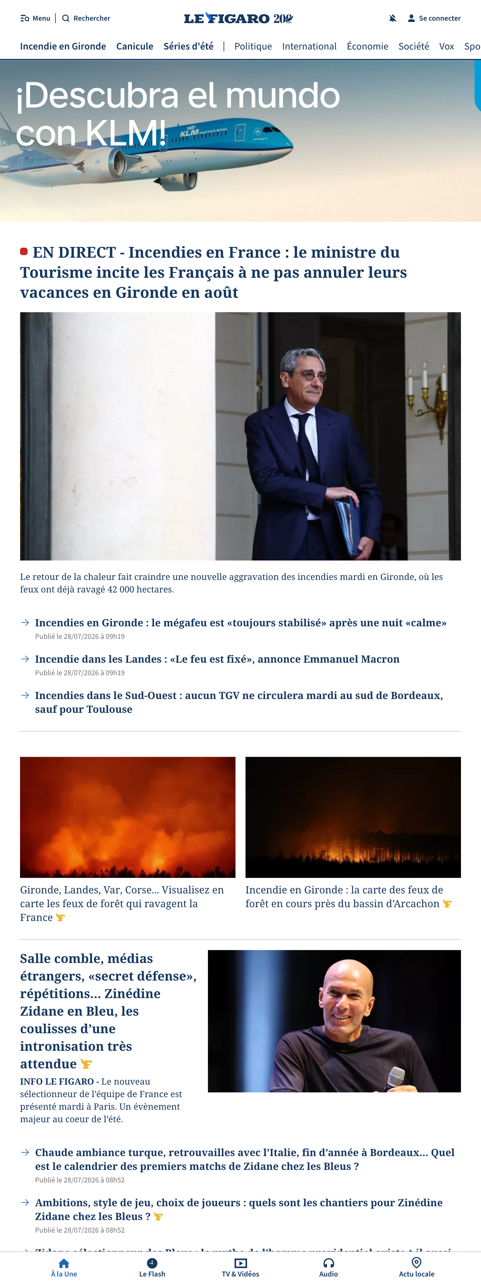 Screenshot of the Le Figaro front page