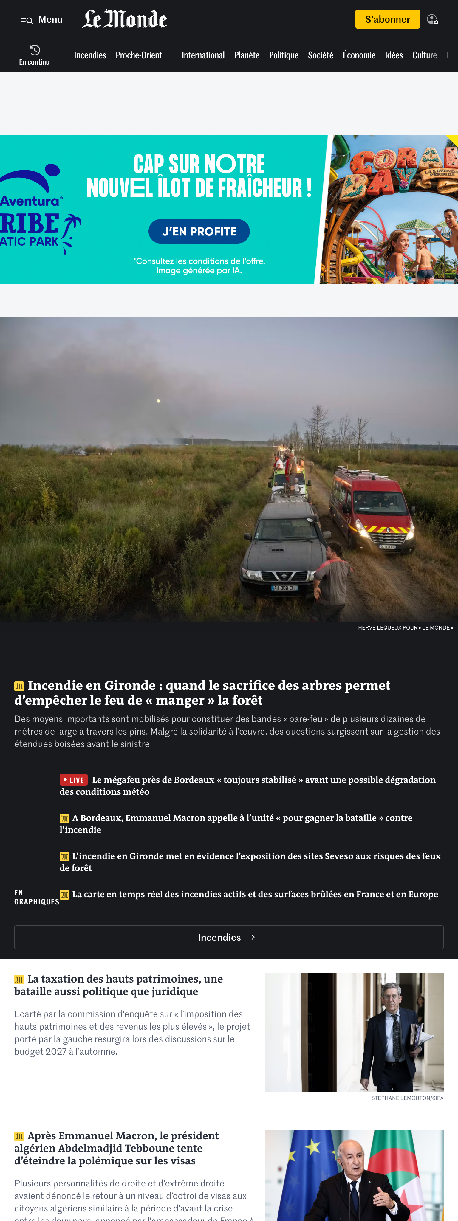 Screenshot of the Le Monde front page