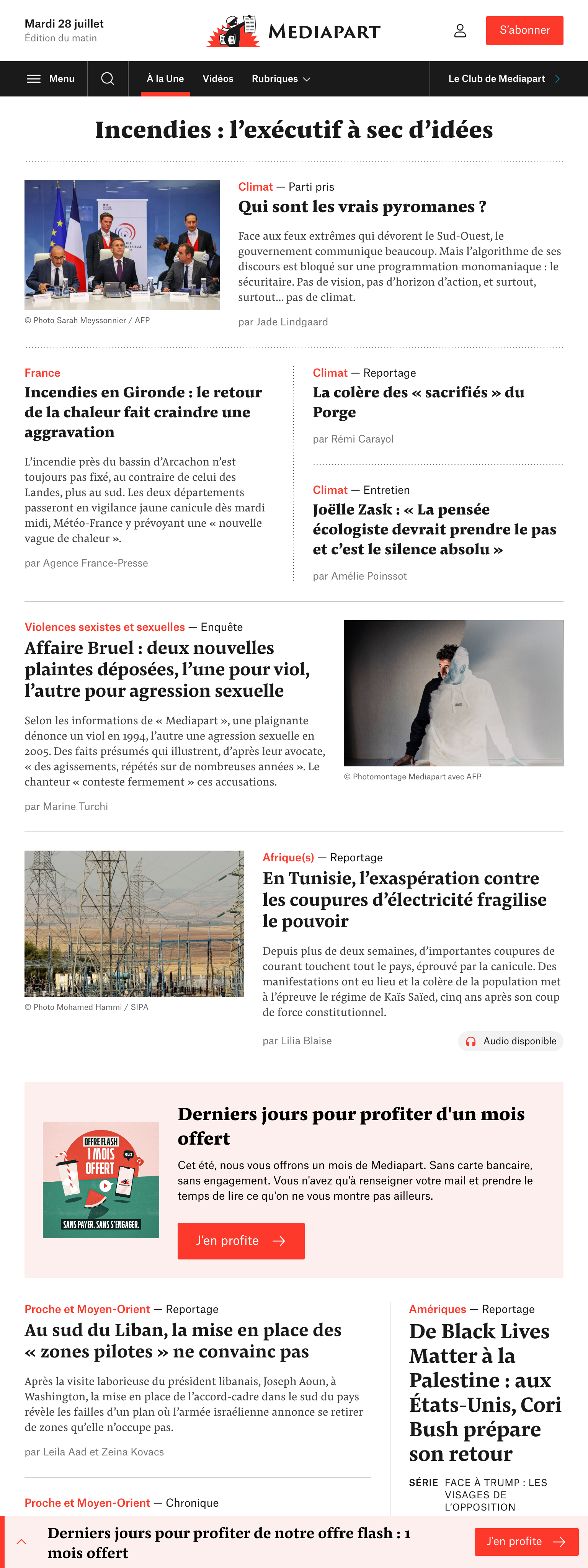 Screenshot of the Mediapart front page