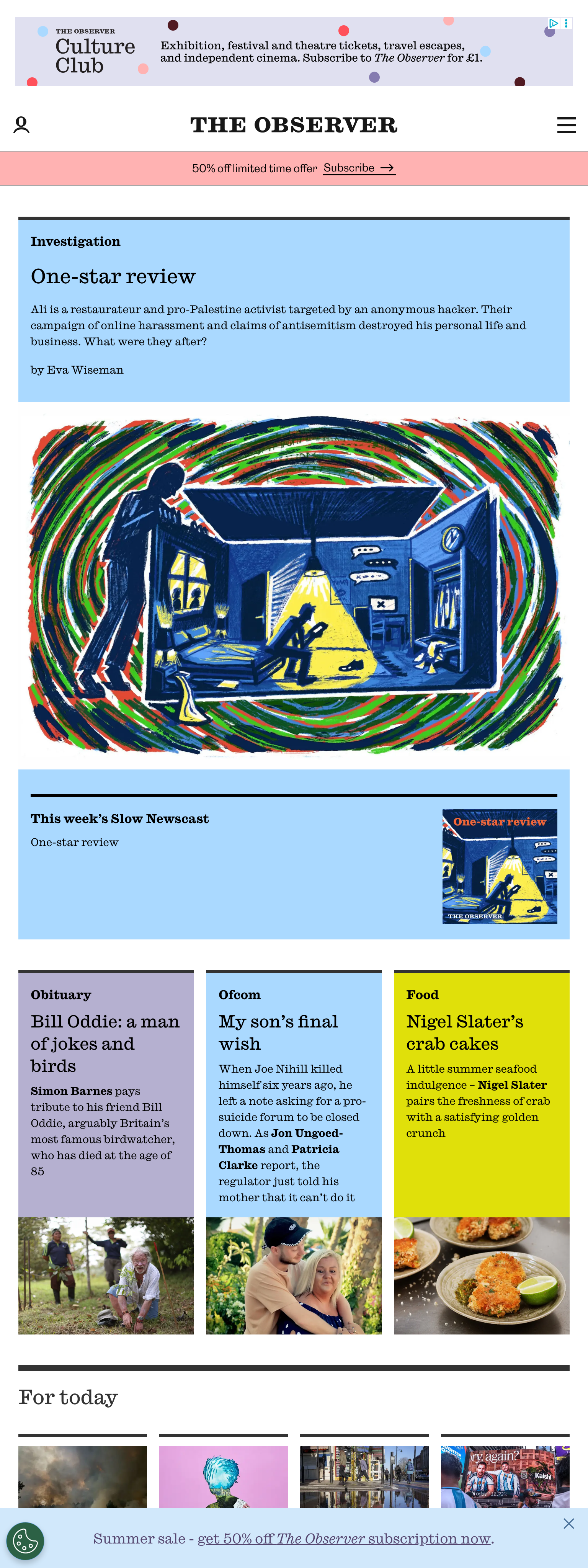 Screenshot of the The Observer front page