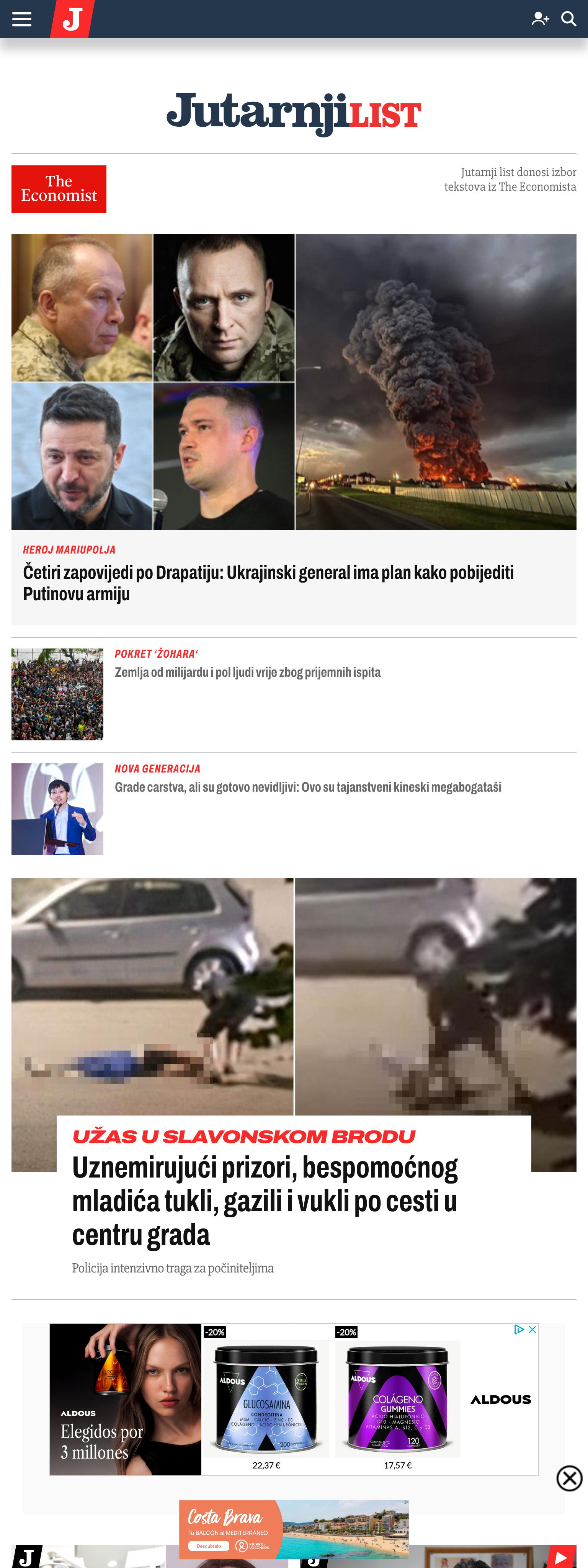 Screenshot of the Jutarnji list front page