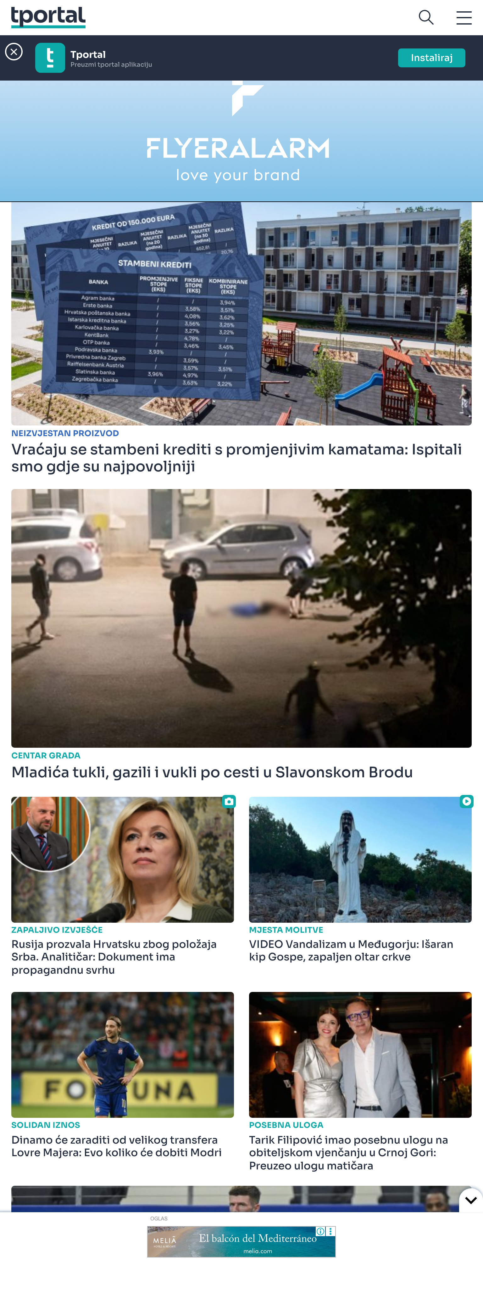 Screenshot of the tportal front page