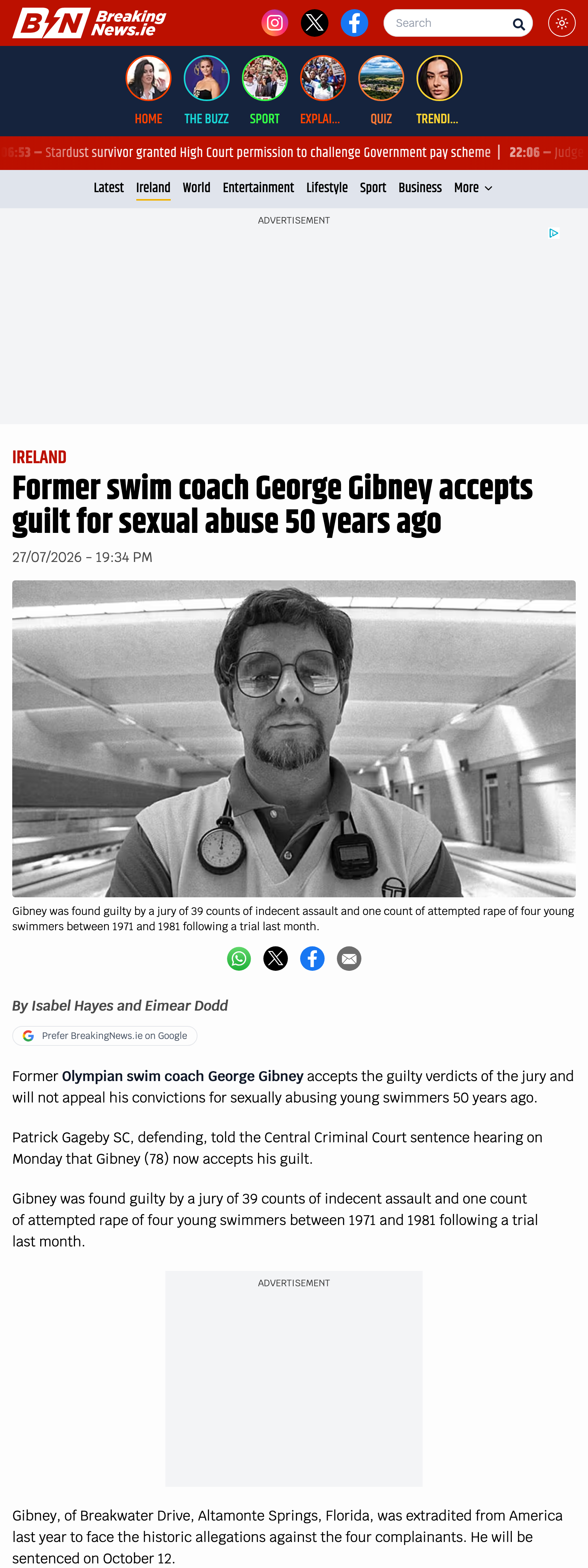 Screenshot of the BreakingNews.ie front page