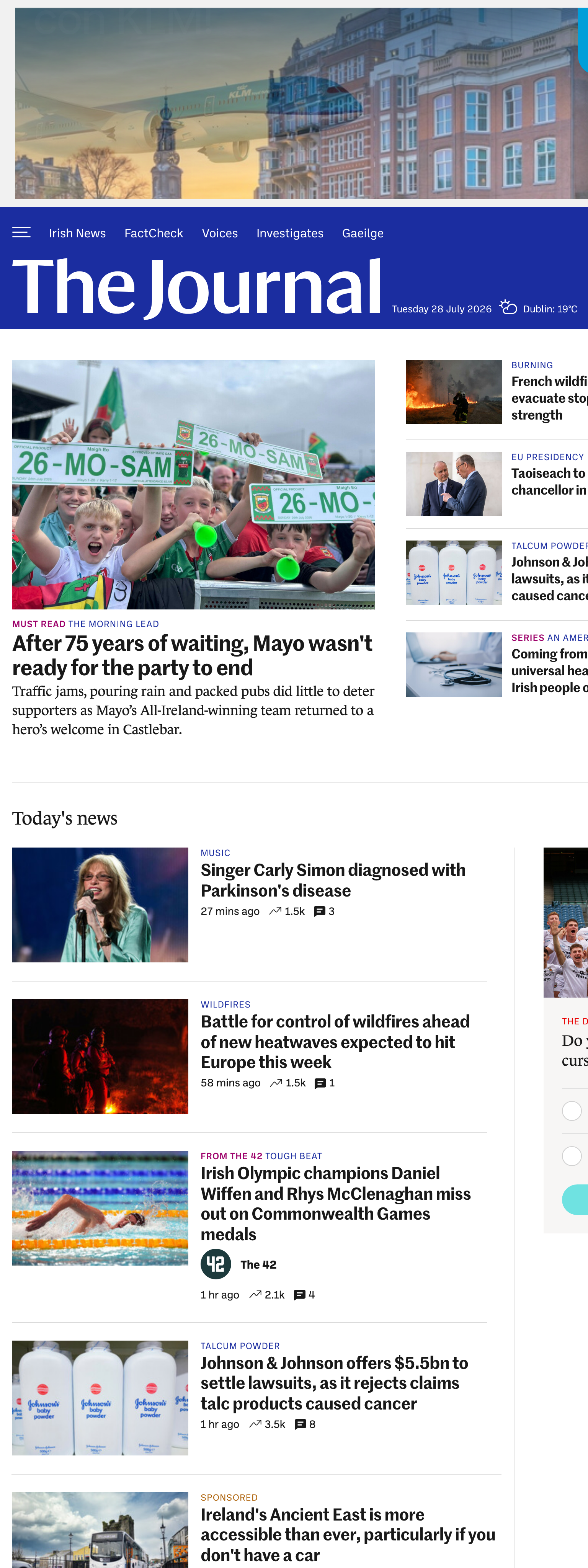Screenshot of the TheJournal.ie front page