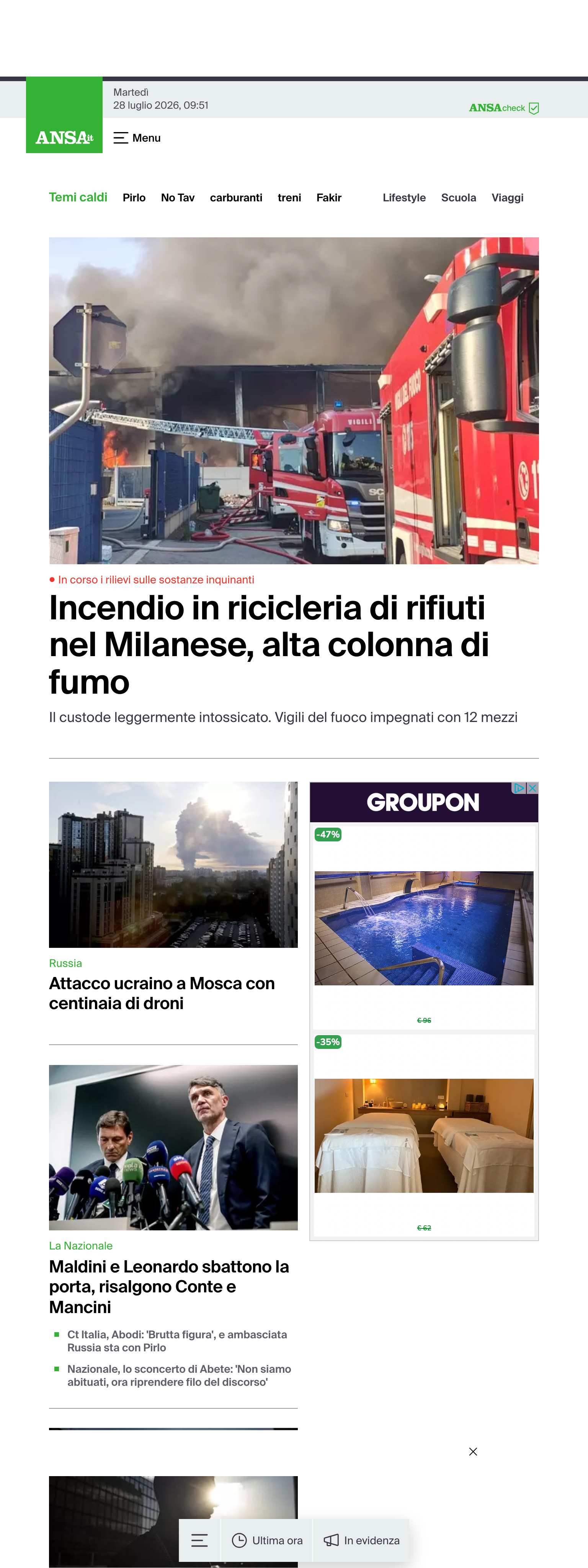 Screenshot of the ANSA front page