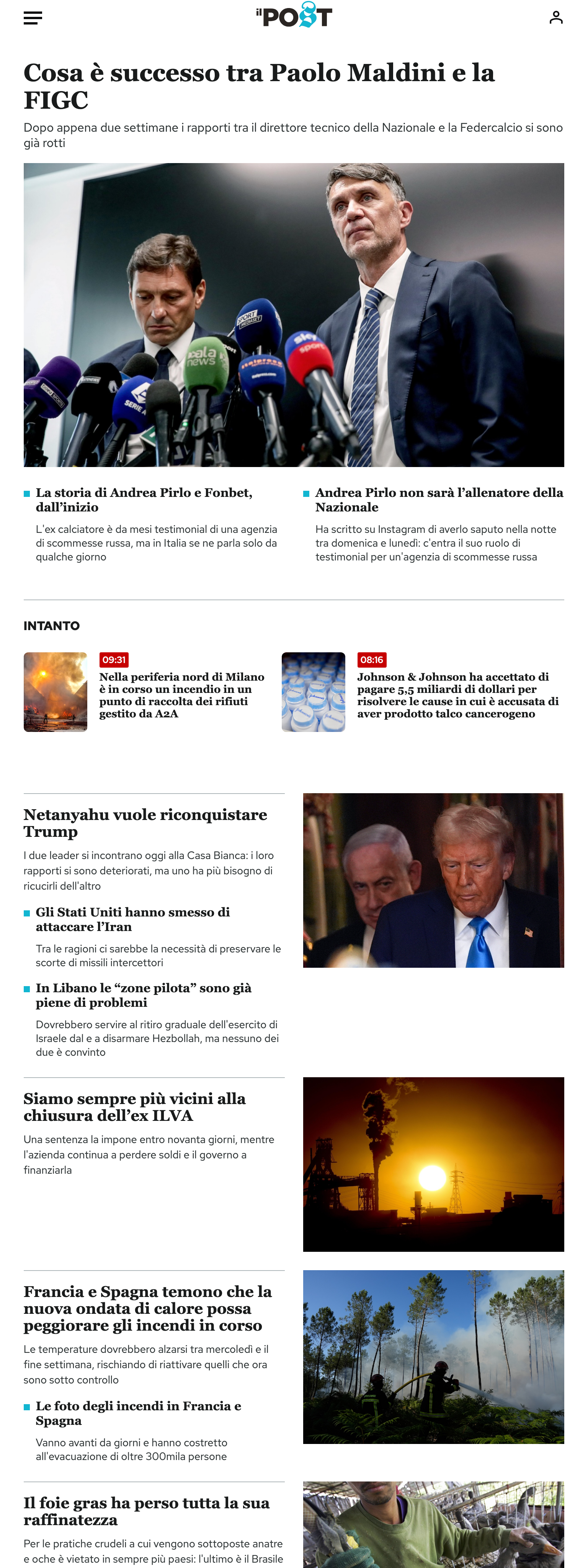 Screenshot of the Il Post front page