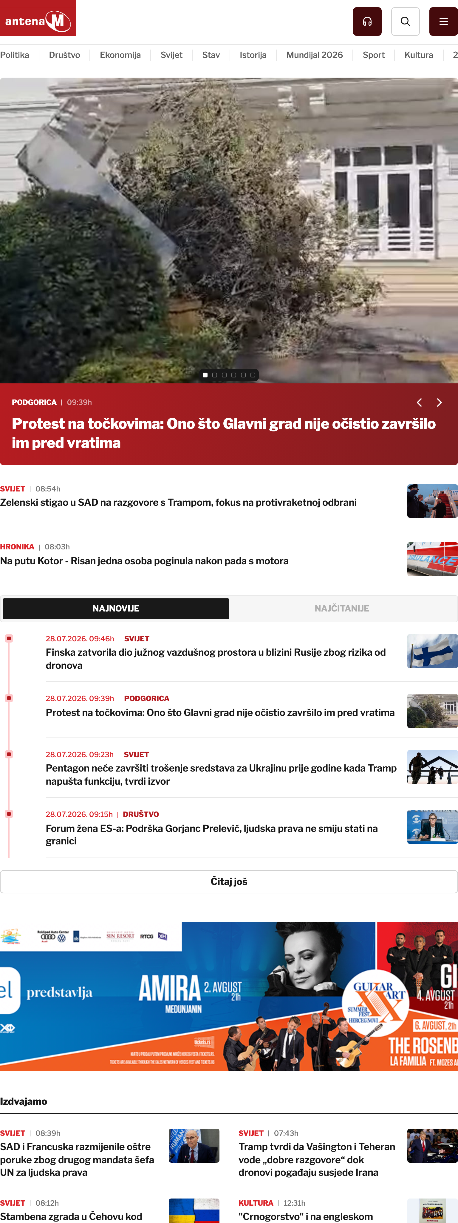 Screenshot of the Antena M front page
