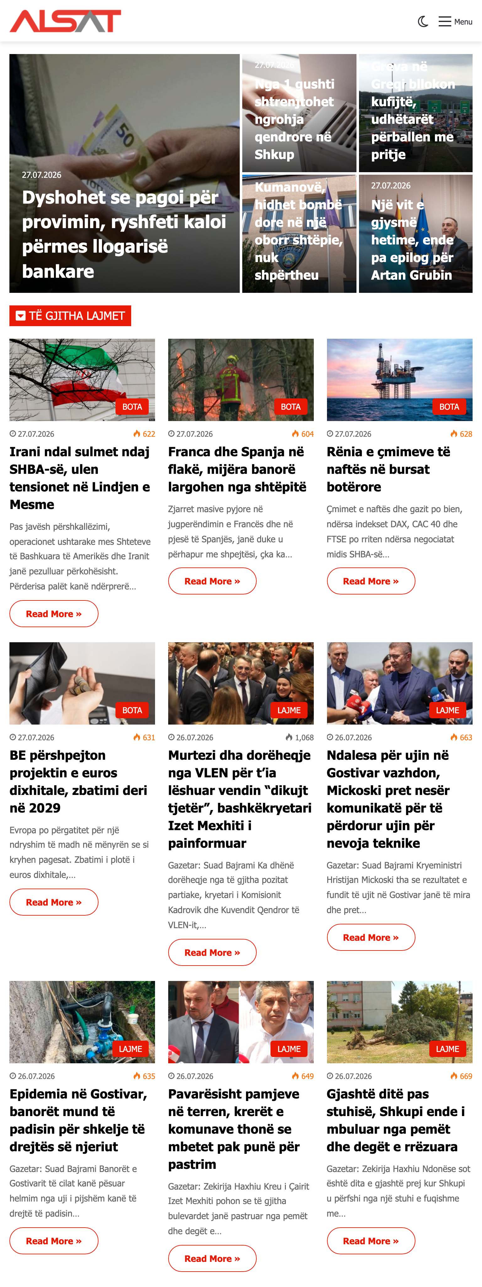Screenshot of the ALSAT front page