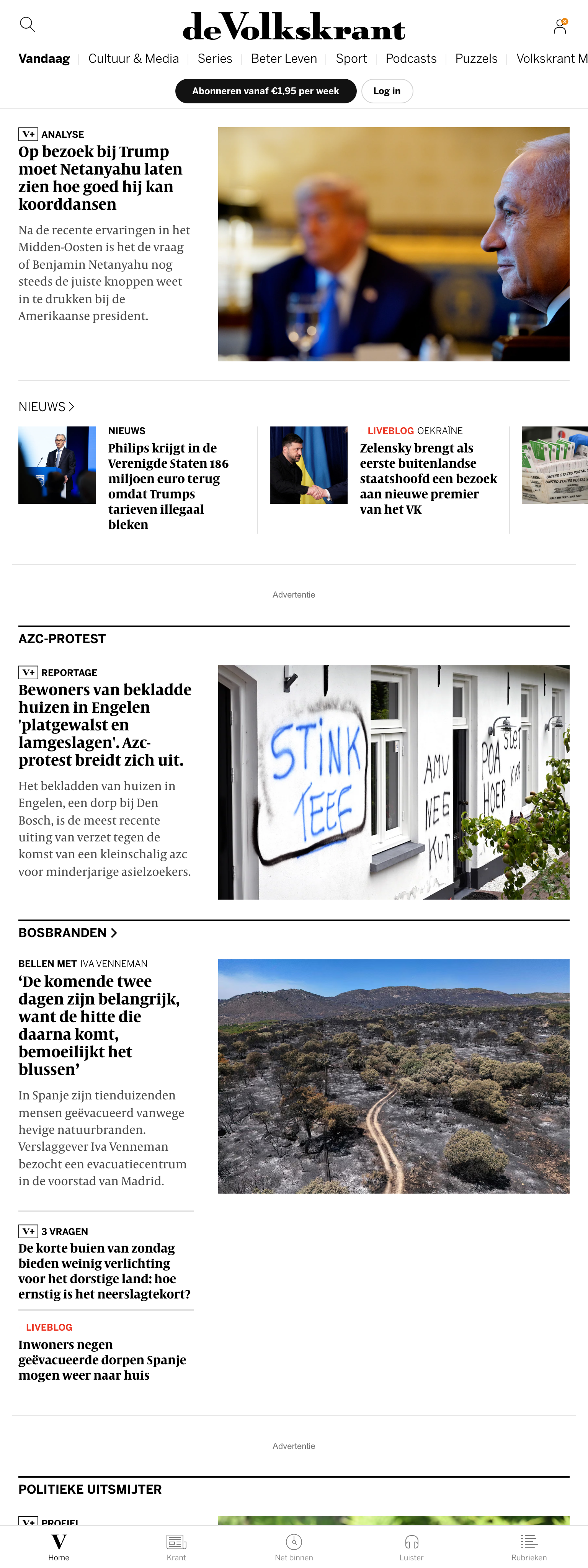 Screenshot of the de Volkskrant front page