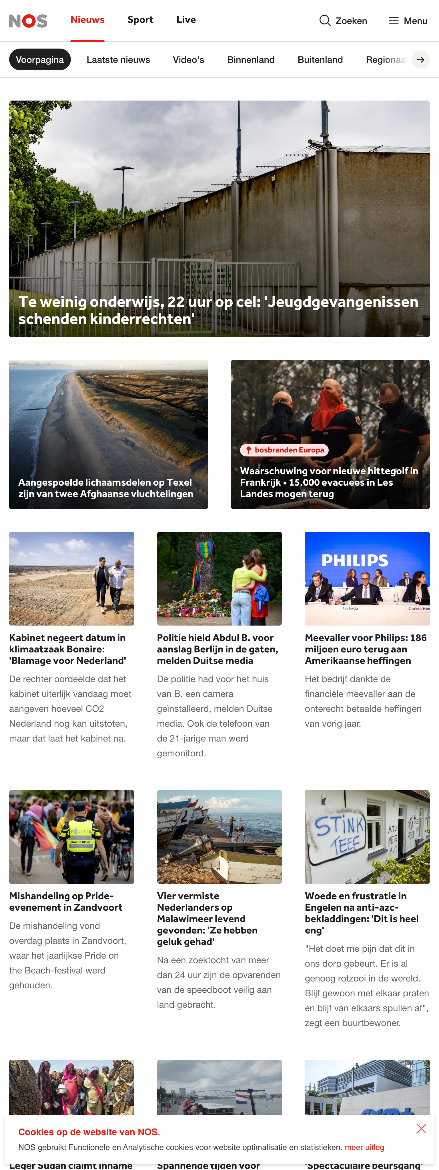 Screenshot of the NOS front page