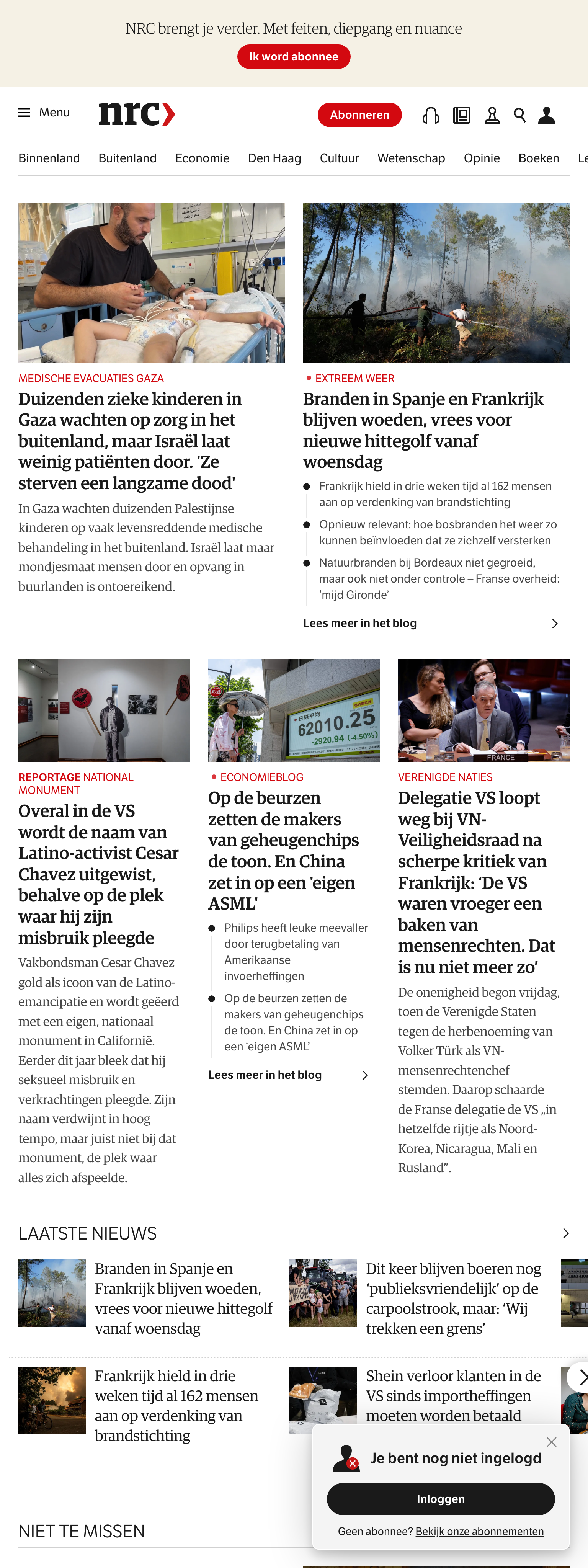 Screenshot of the NRC front page