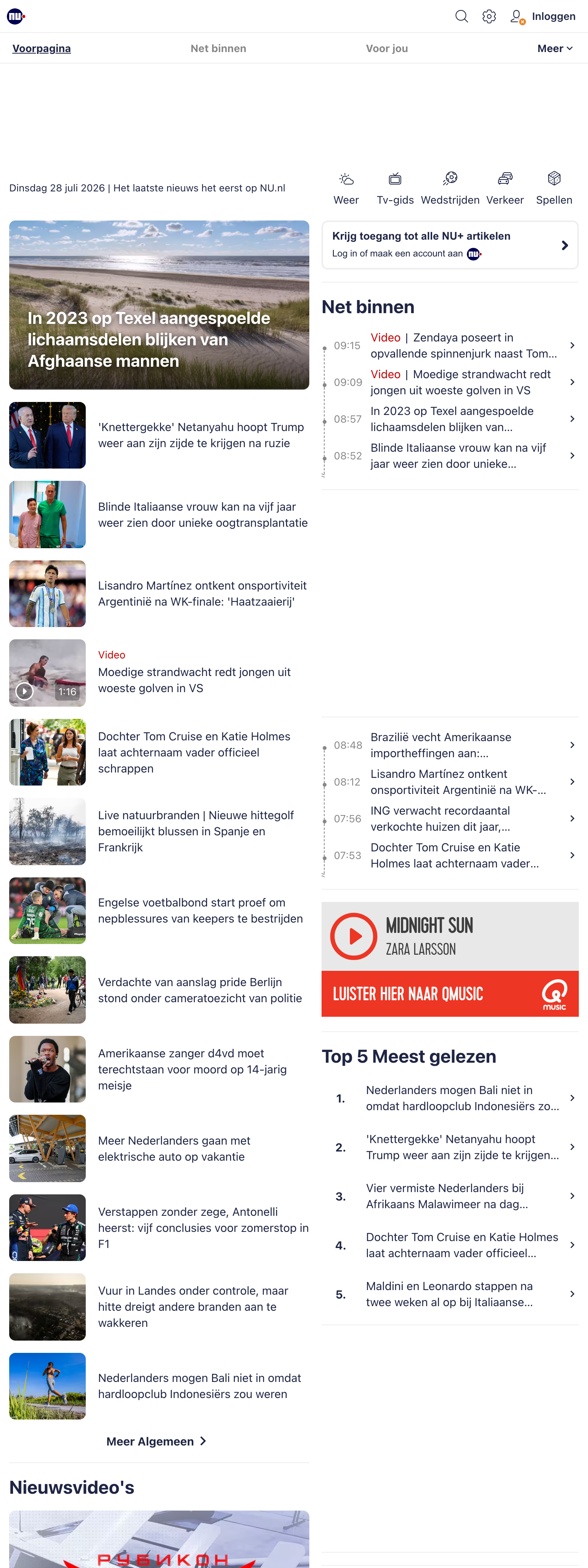 Screenshot of the NU.nl front page