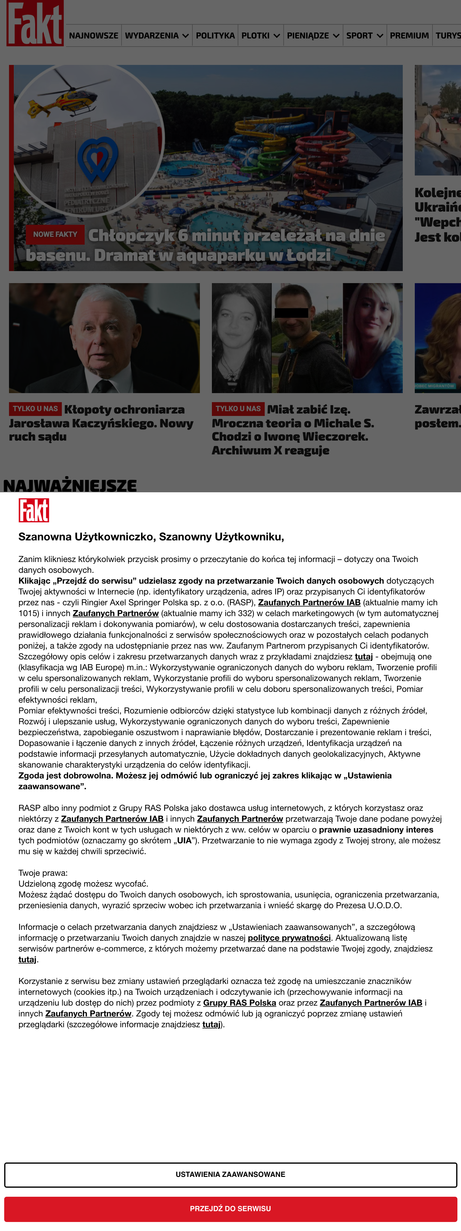 Screenshot of the Fakt front page