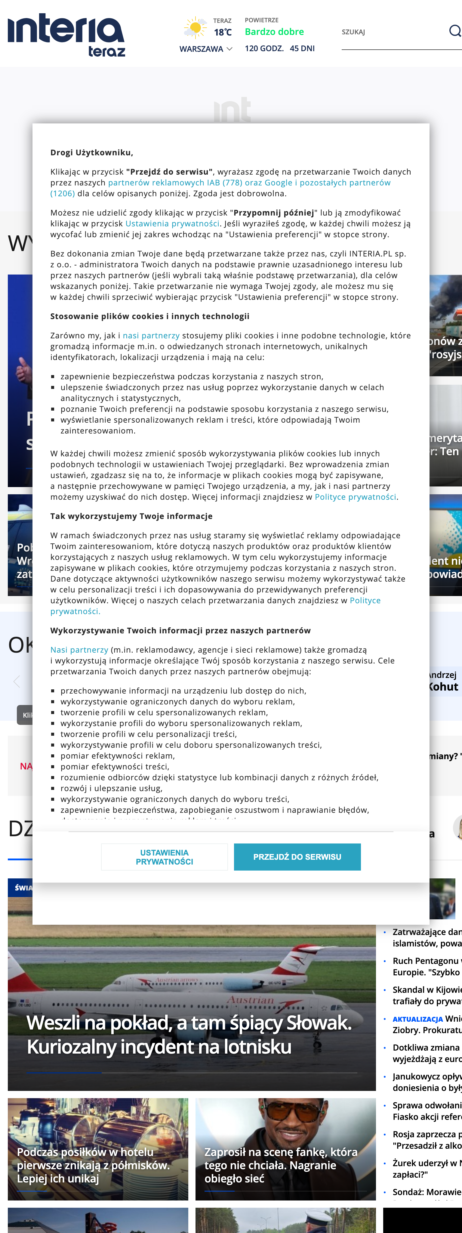 Screenshot of the Interia front page