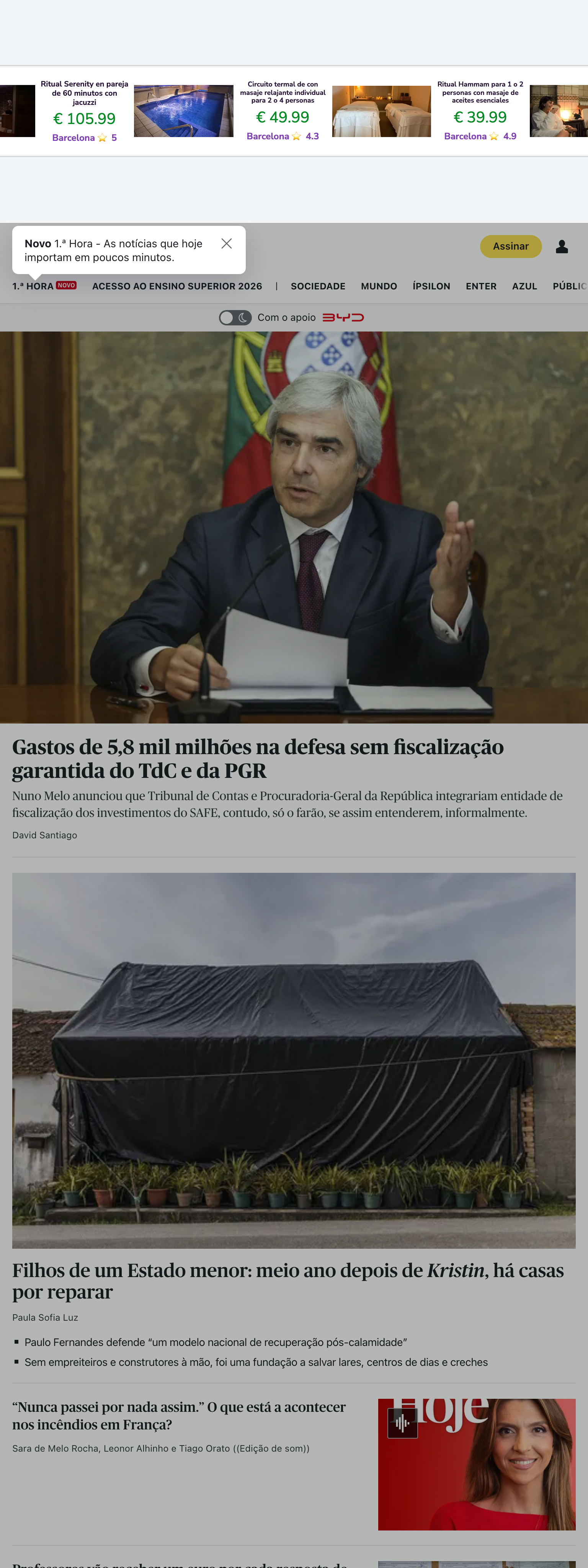 Screenshot of the Público front page