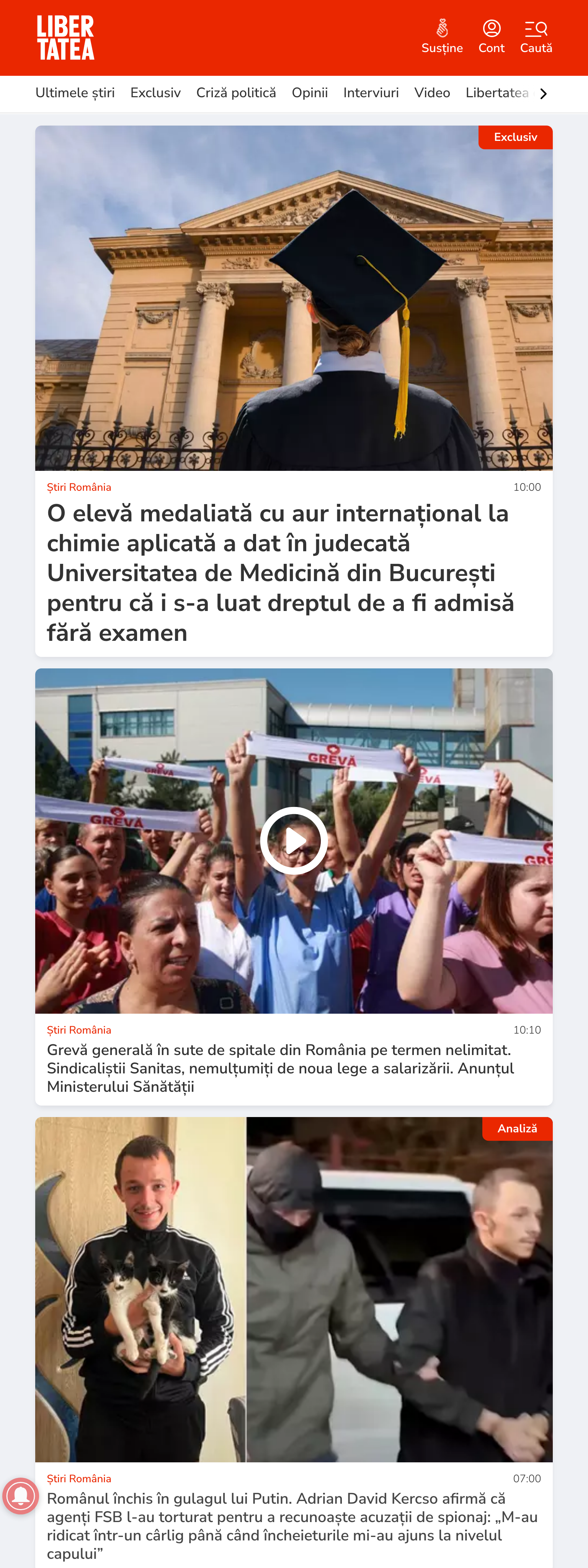 Screenshot of the Libertatea front page