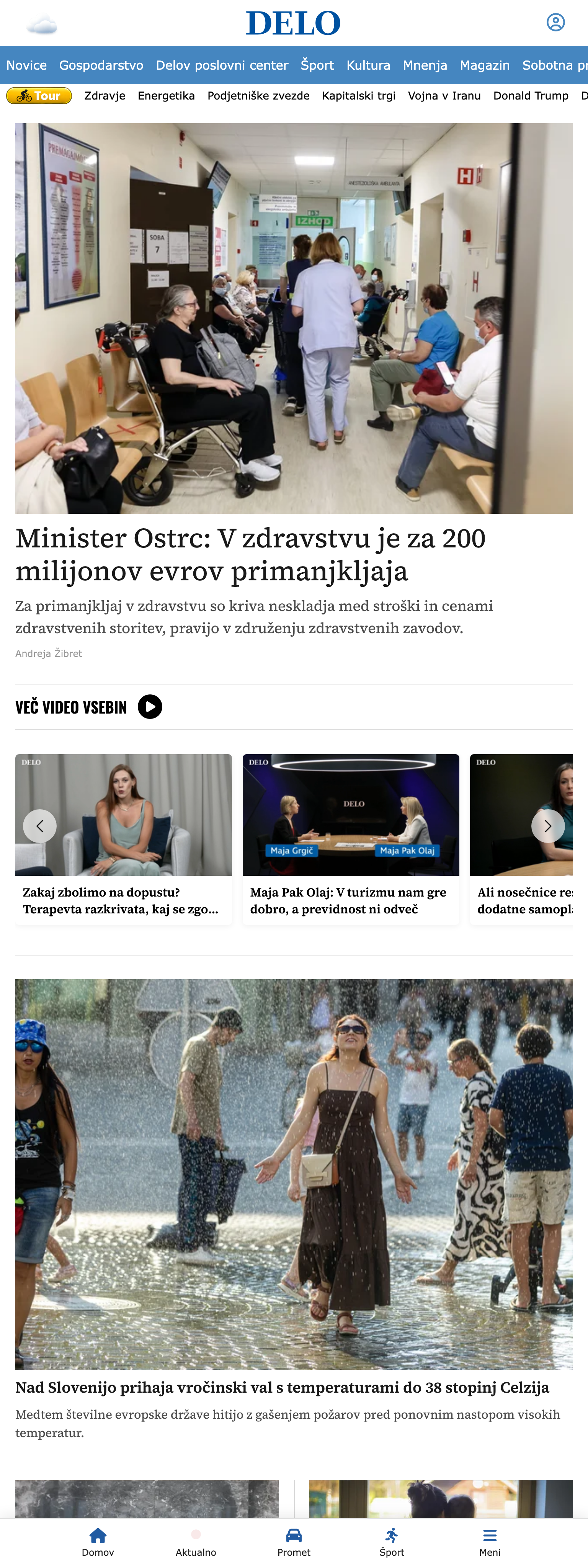 Screenshot of the Delo front page
