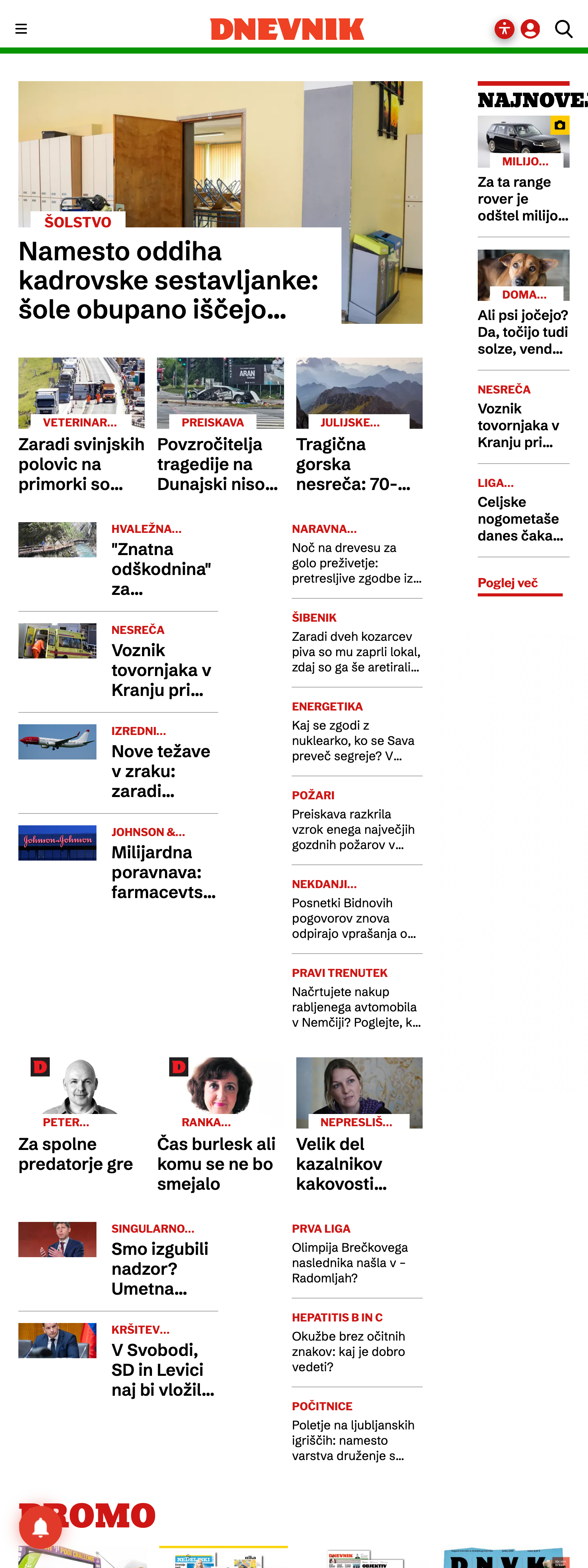 Screenshot of the Dnevnik front page
