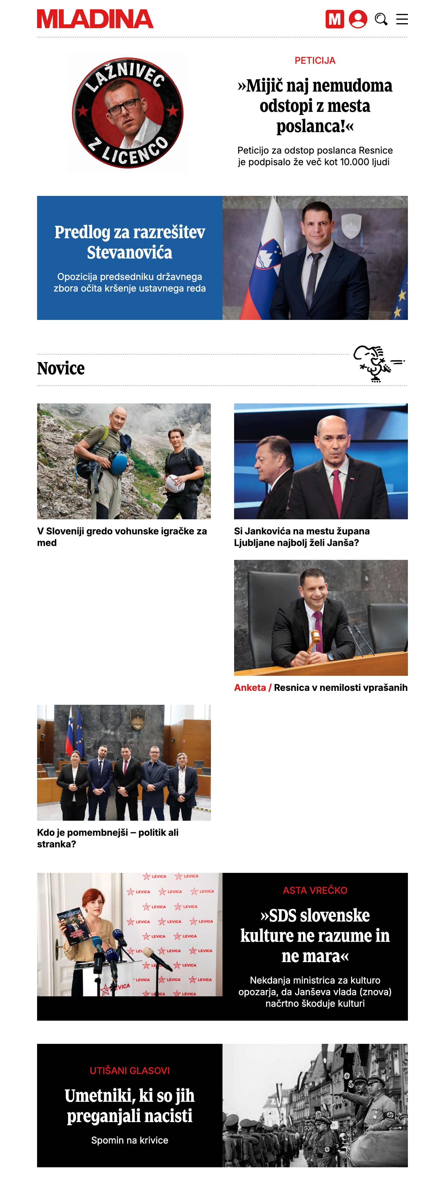 Screenshot of the Mladina front page