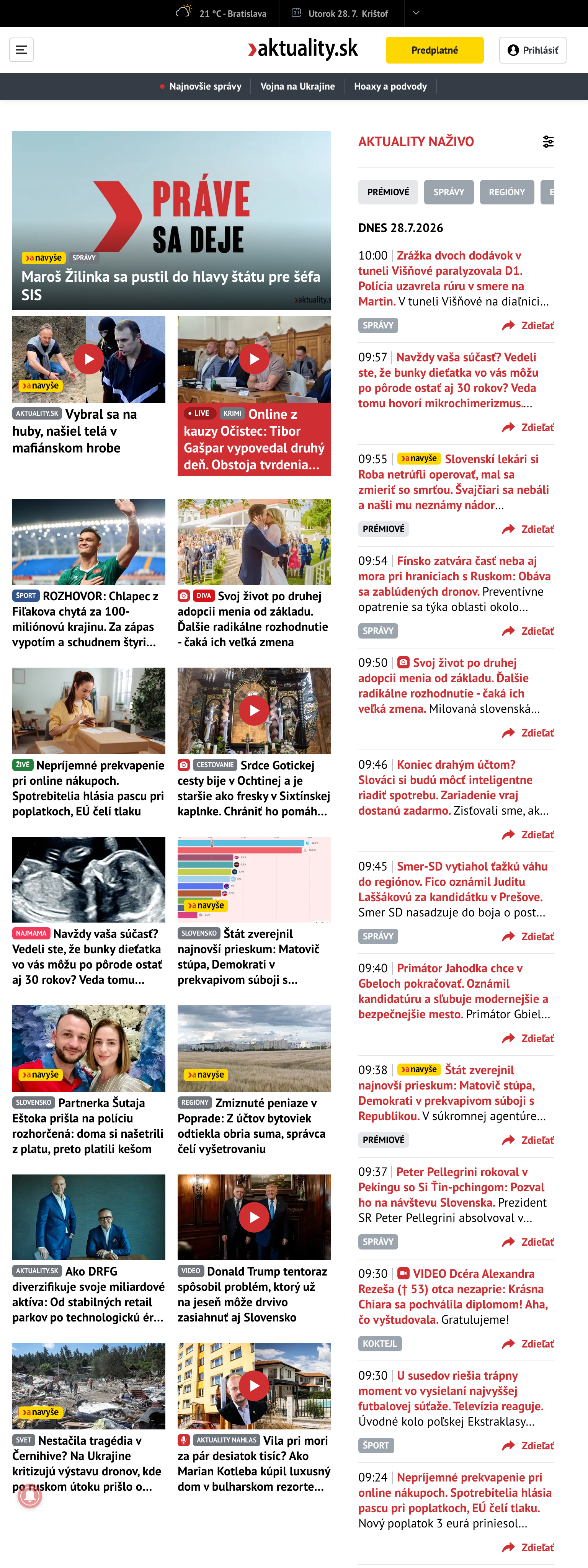 Screenshot of the Aktuality.sk front page