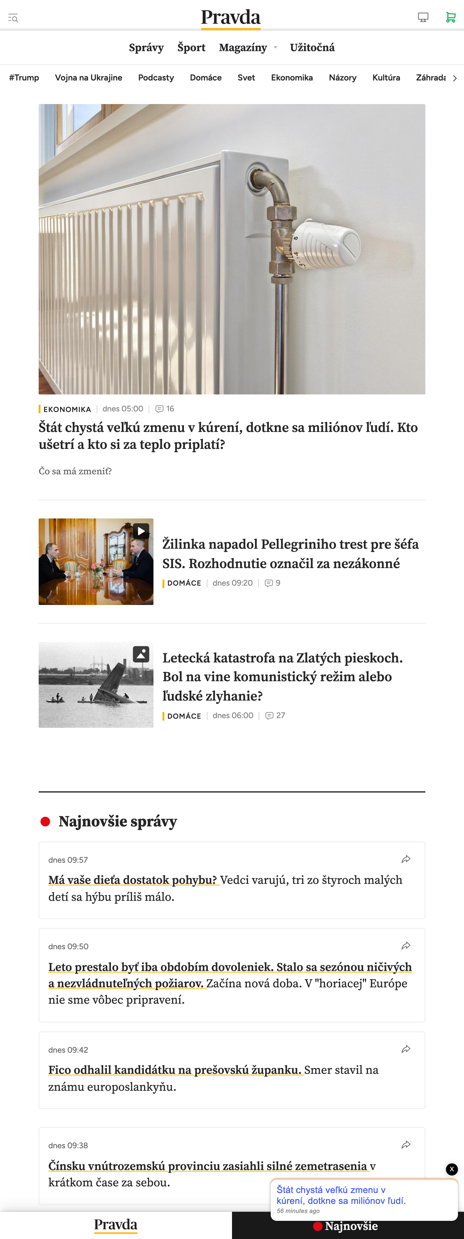 Screenshot of the Pravda front page