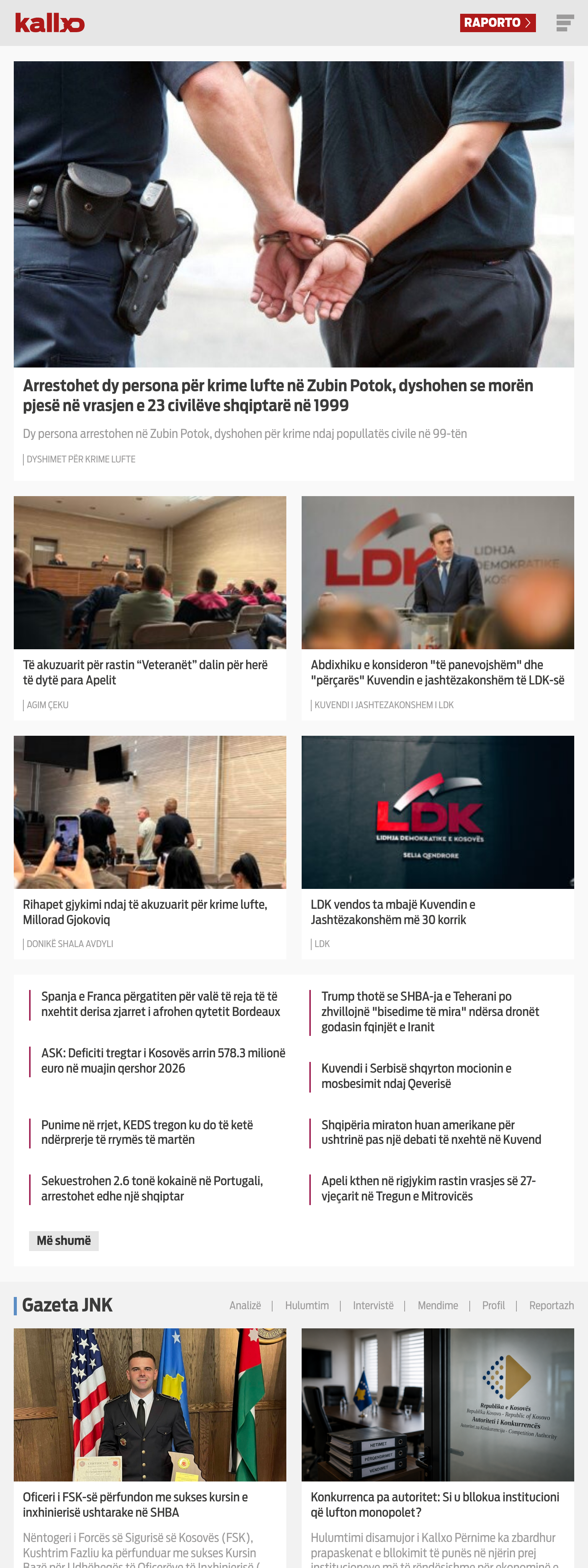 Screenshot of the Kallxo front page