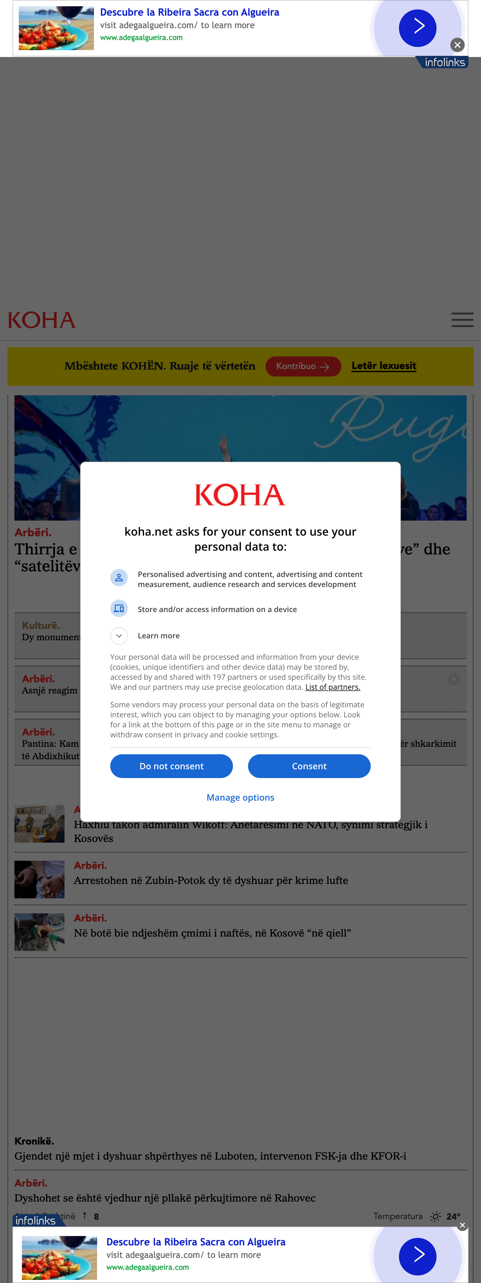 Screenshot of the Koha Ditore front page