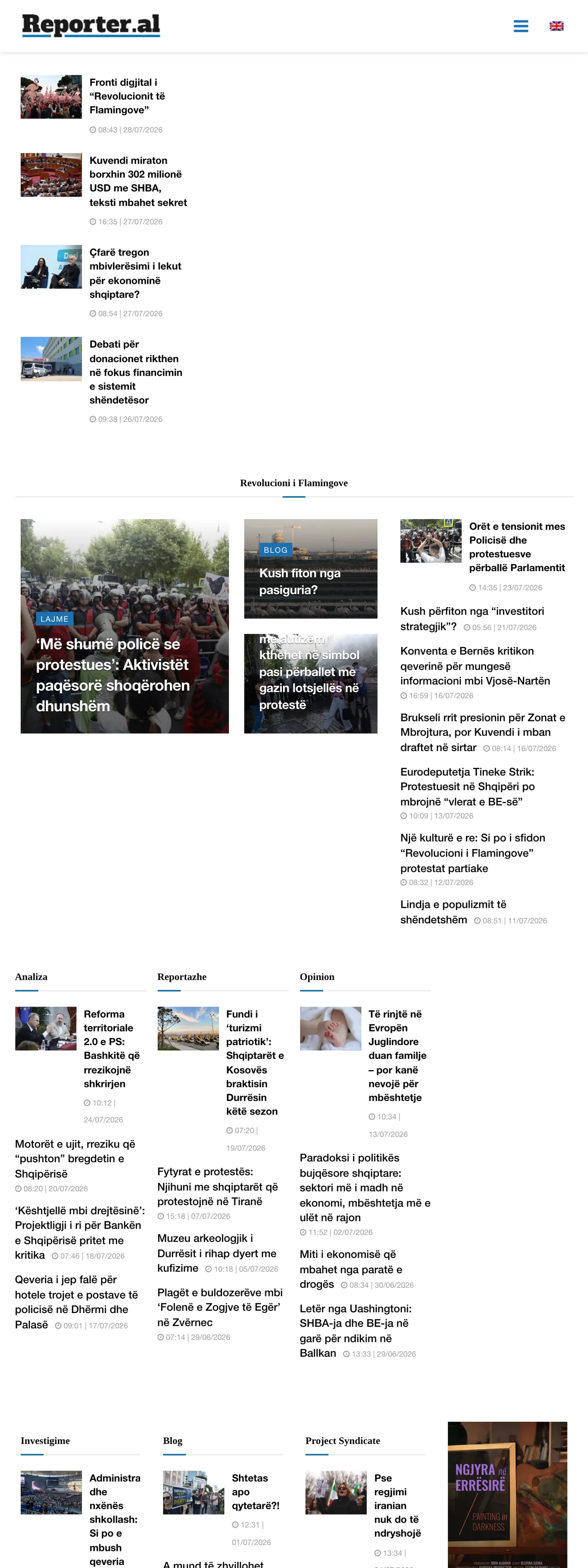 Screenshot of the Reporter.al front page