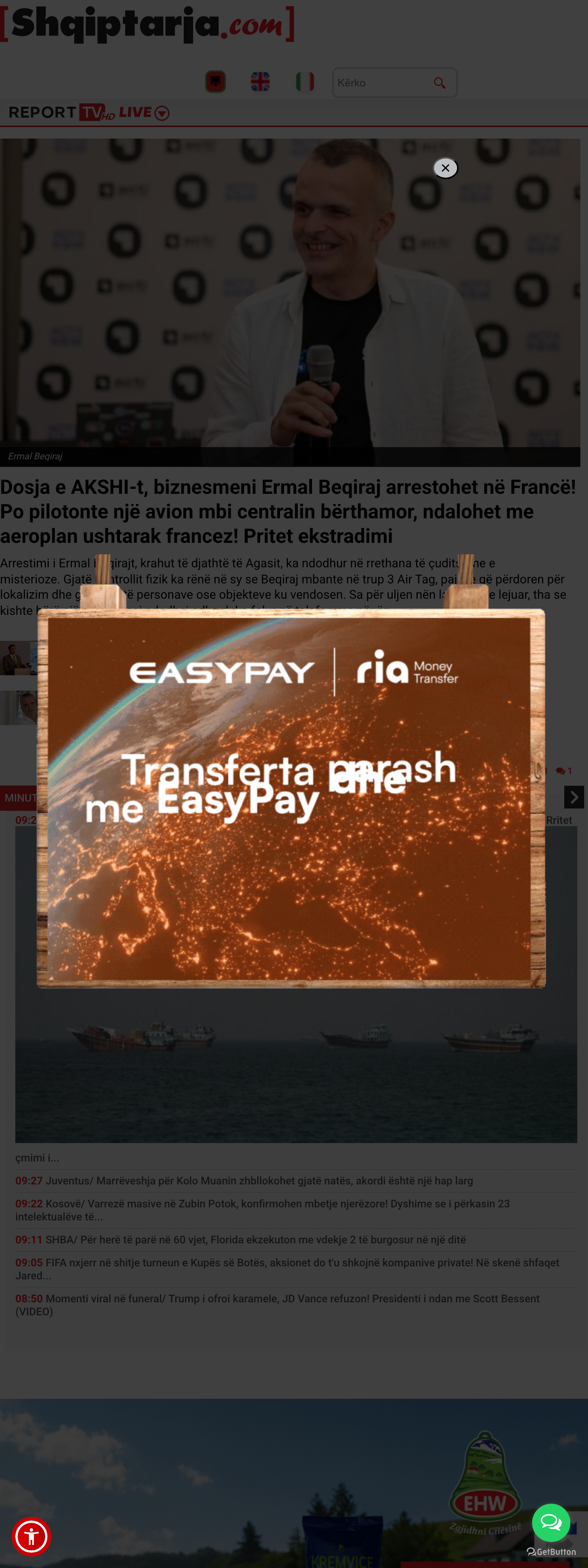 Screenshot of the Shqiptarja.com front page
