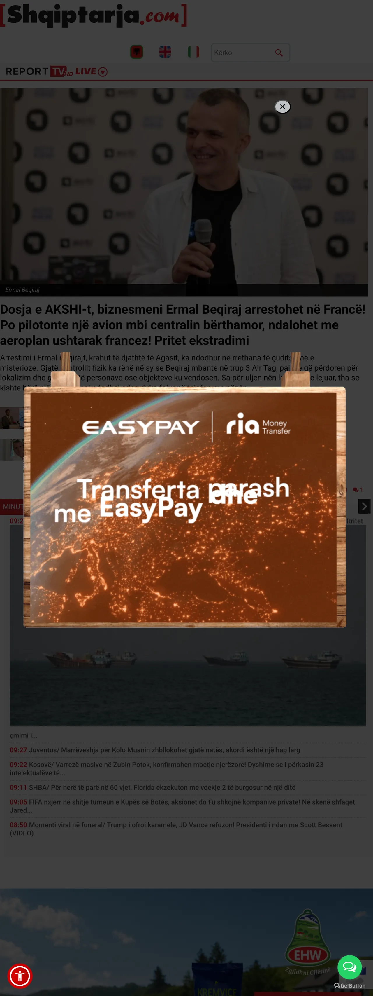 Screenshot of the Shqiptarja.com front page