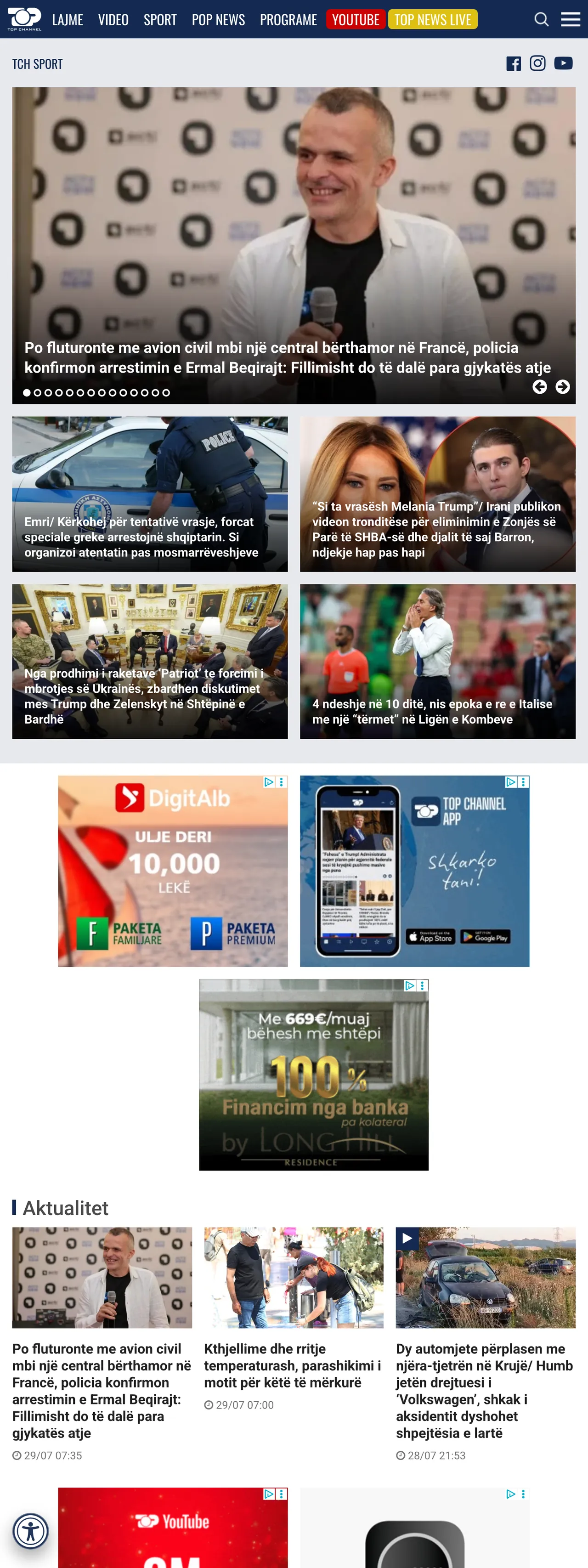 Screenshot of the Top Channel front page