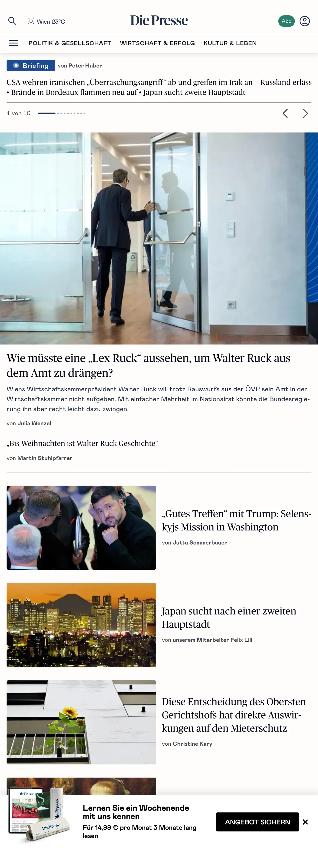 Screenshot of the Die Presse front page