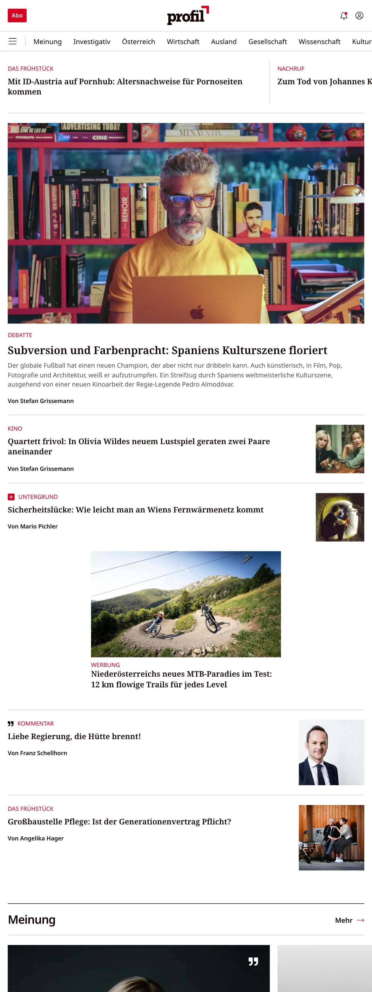Screenshot of the profil front page