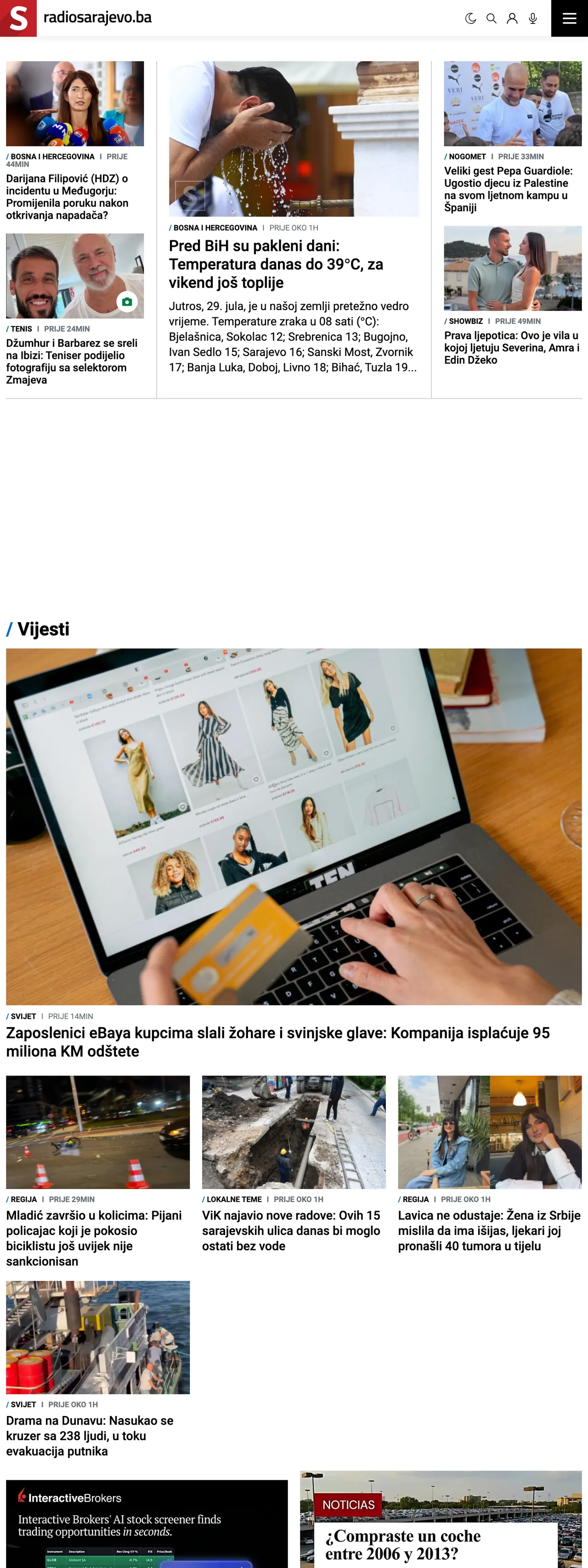 Screenshot of the Radio Sarajevo front page