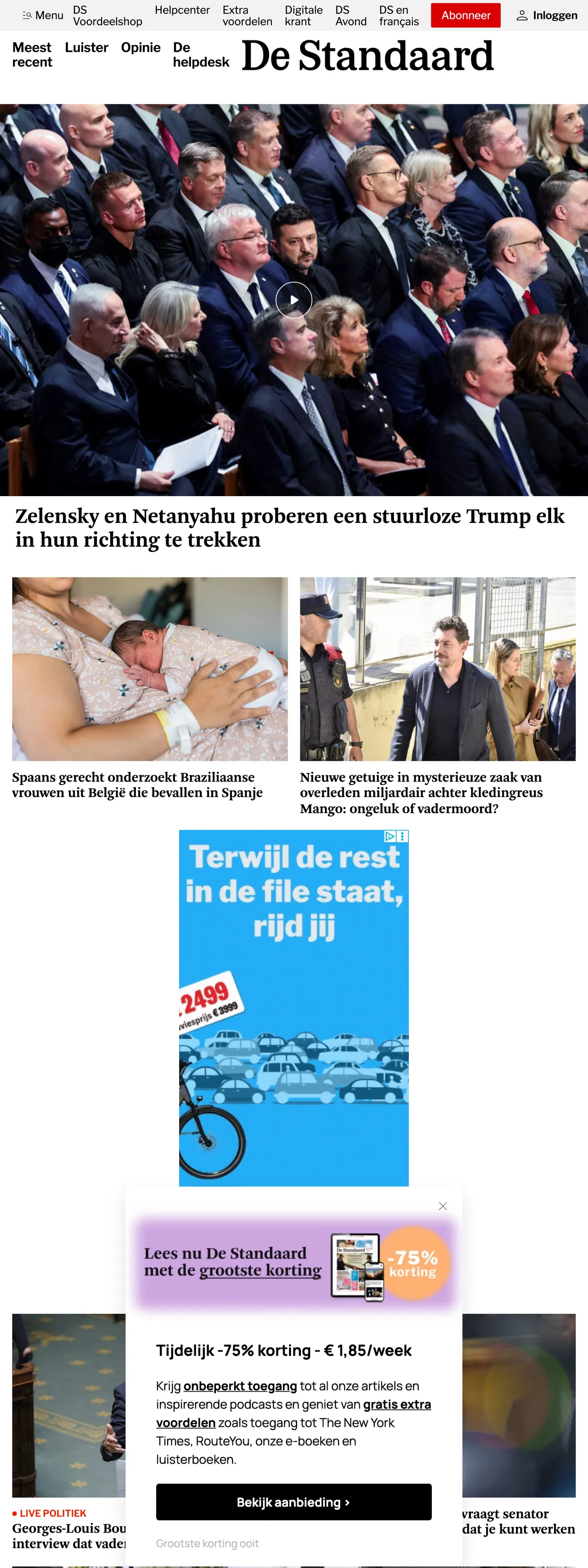 Screenshot of the De Standaard front page